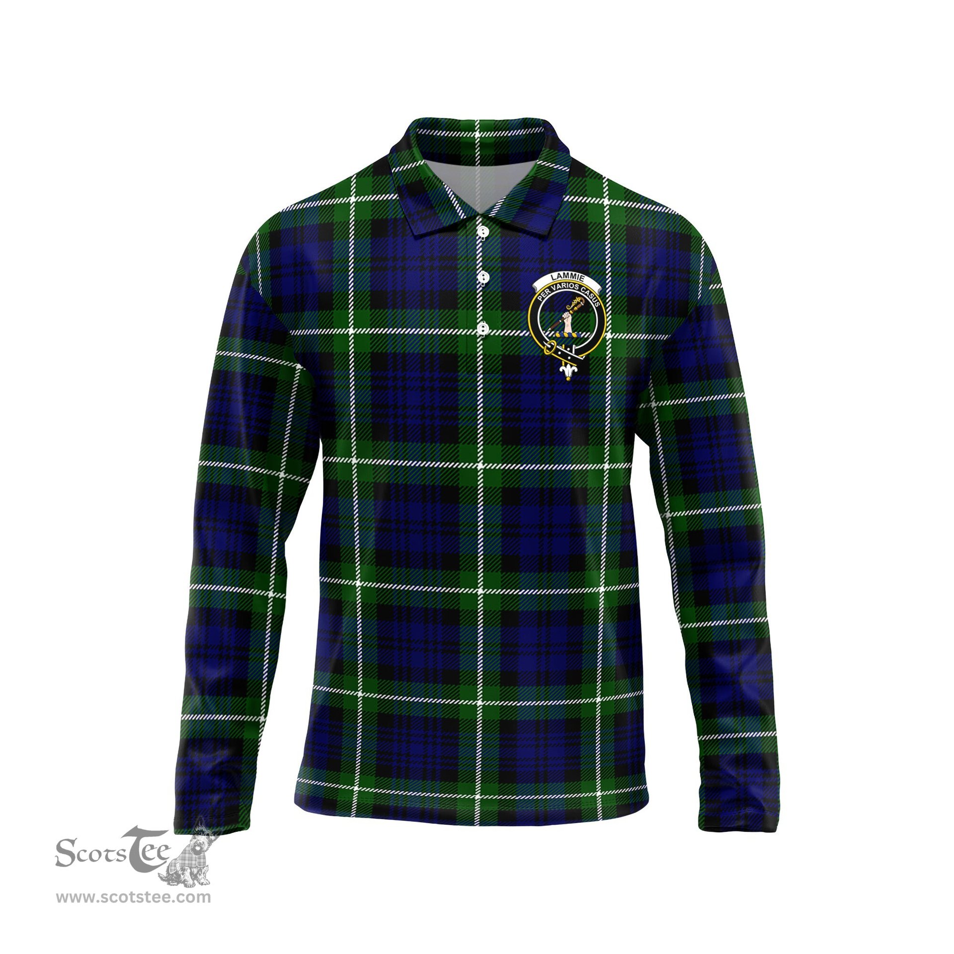 Scottish Lammie Clan Crest Tartan Polo Long Sleeve Plaid Polo Shirt