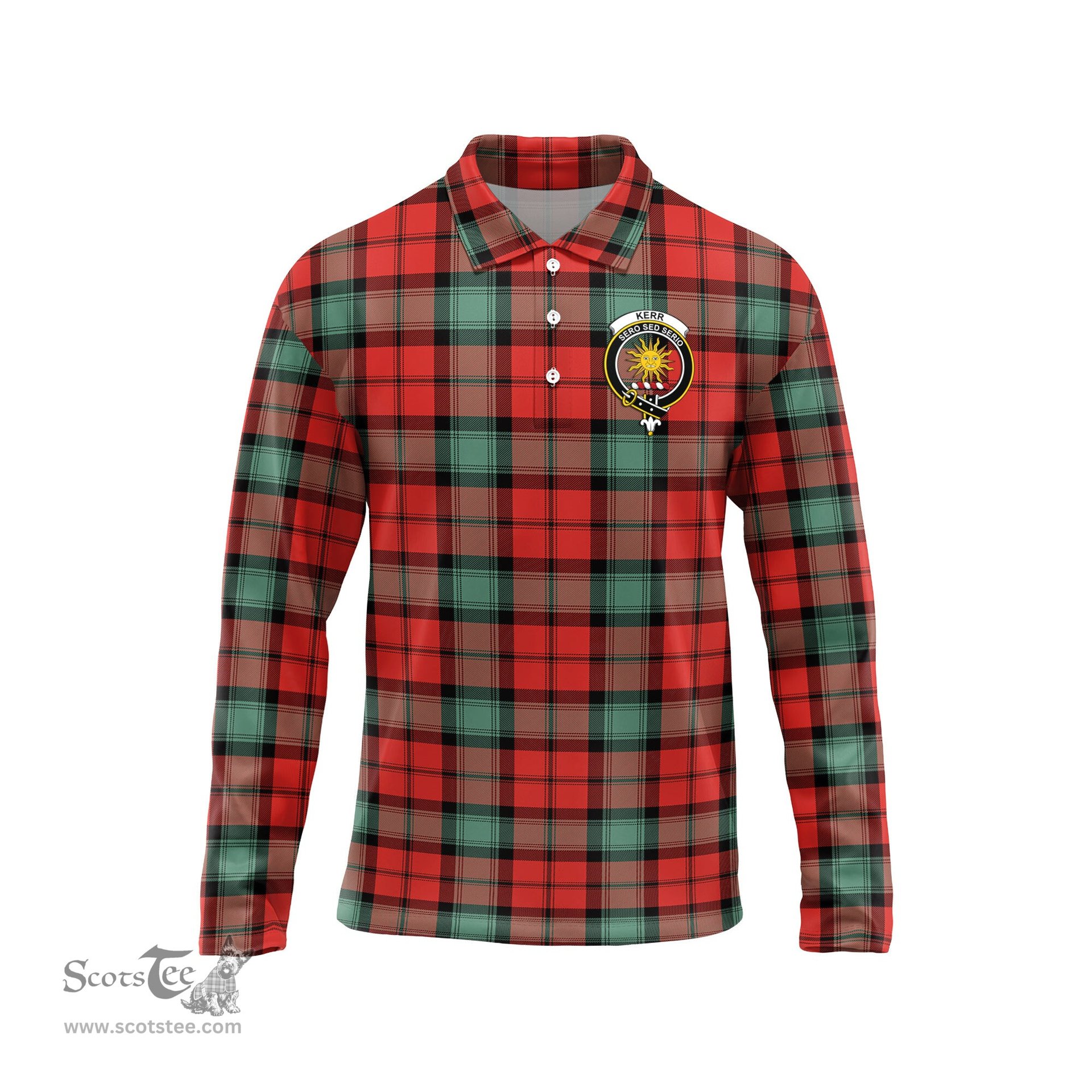 Scottish Kerr Ancient Clan Crest Tartan Polo Long Sleeve Plaid Polo Shirt