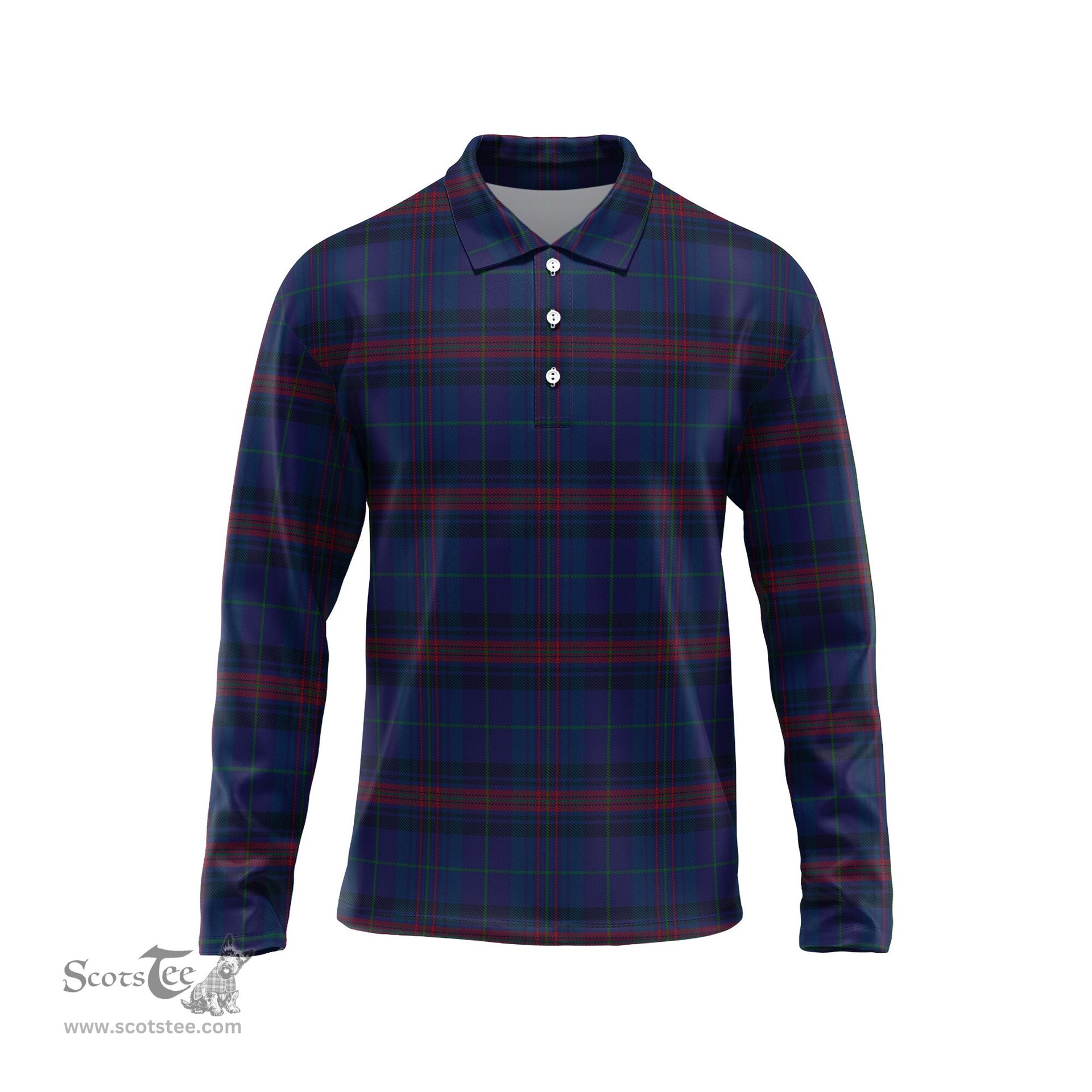 Scottish Hughes of Wales Tartan Long Sleeve Plaid Polo Shirt