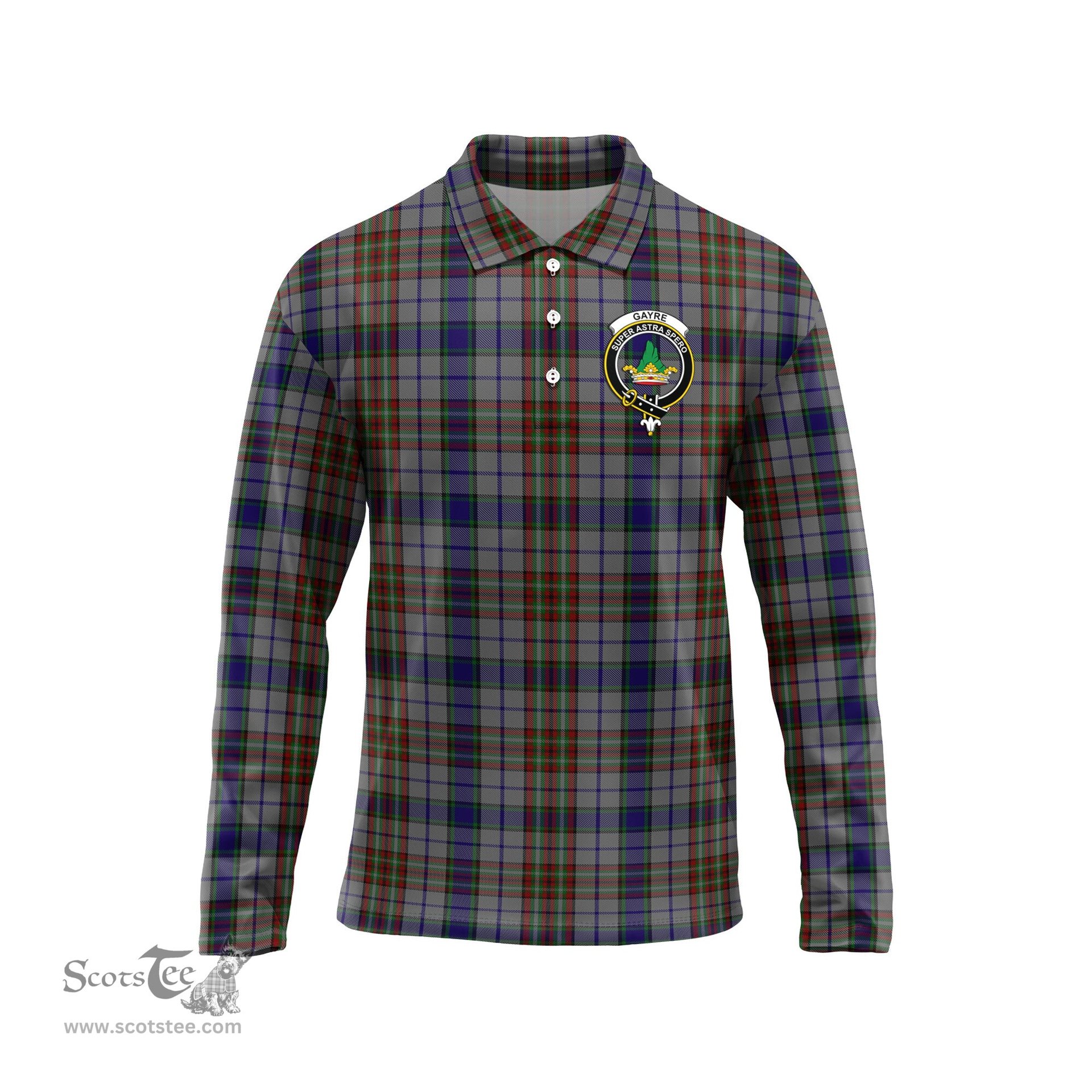 Scottish Gayre Hunting Clan Crest Tartan Polo Long Sleeve Plaid Polo Shirt