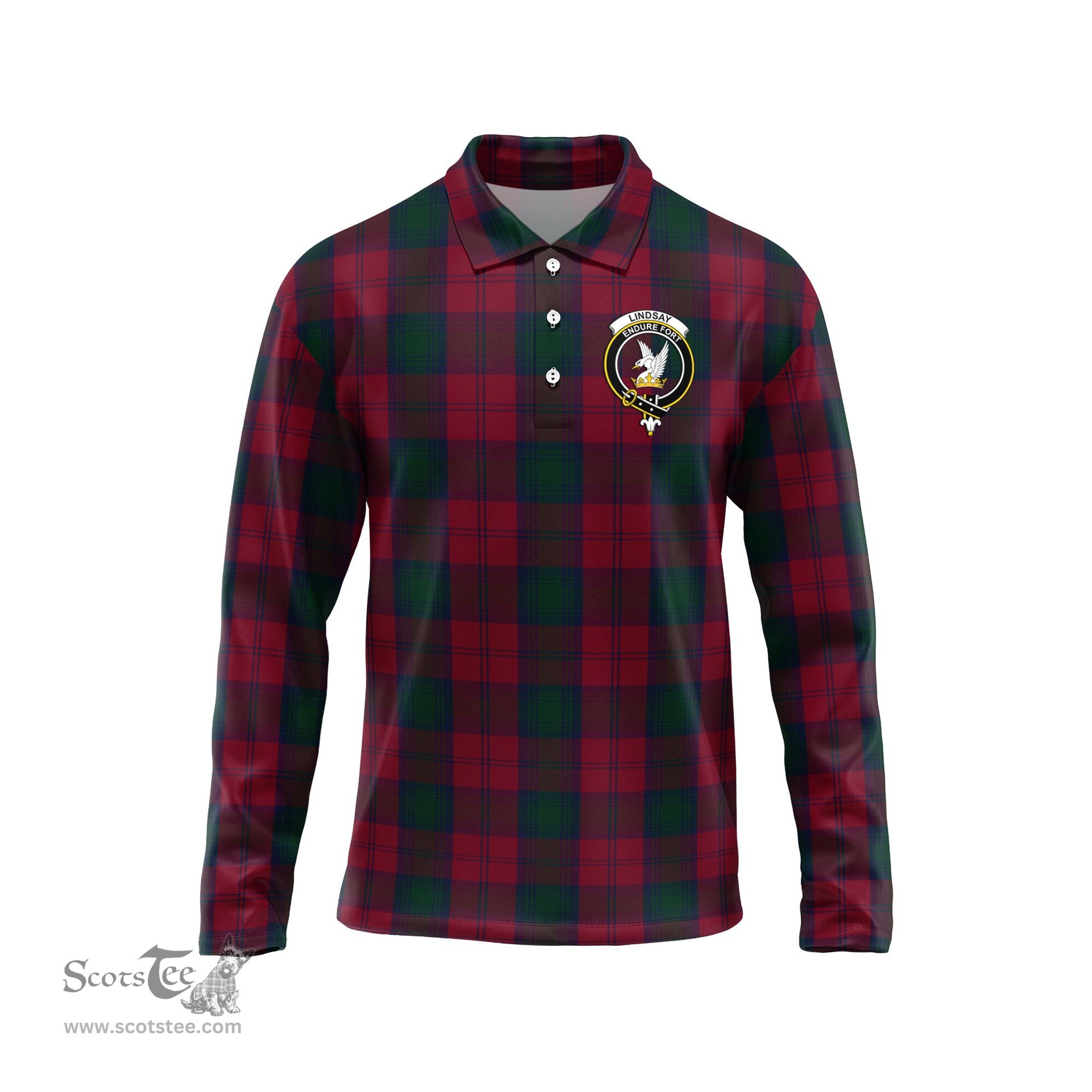 Scottish Lindsay Clan Crest Tartan Polo Long Sleeve Plaid Polo Shirt