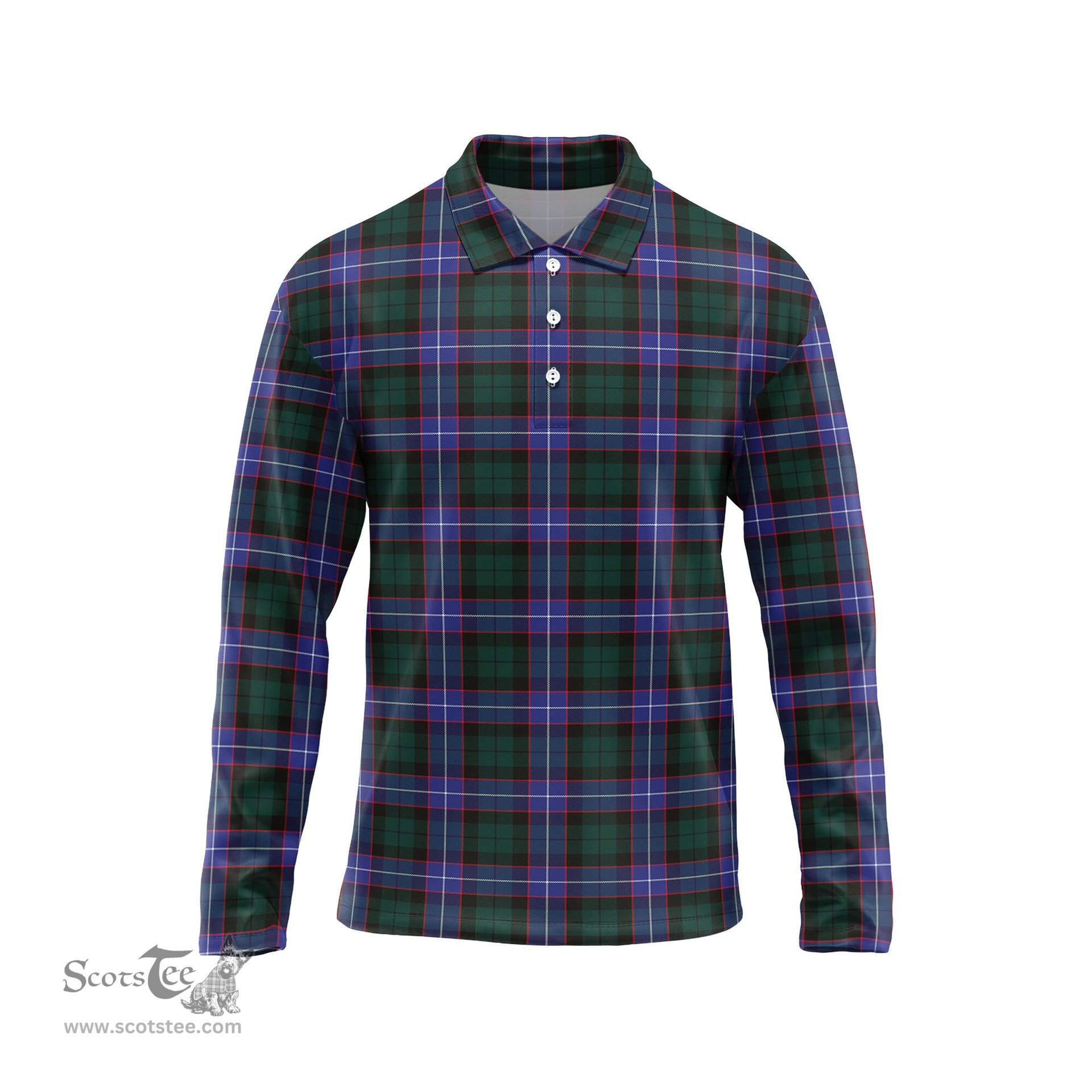 Scottish Hunter Modern Tartan Long Sleeve Plaid Polo Shirt