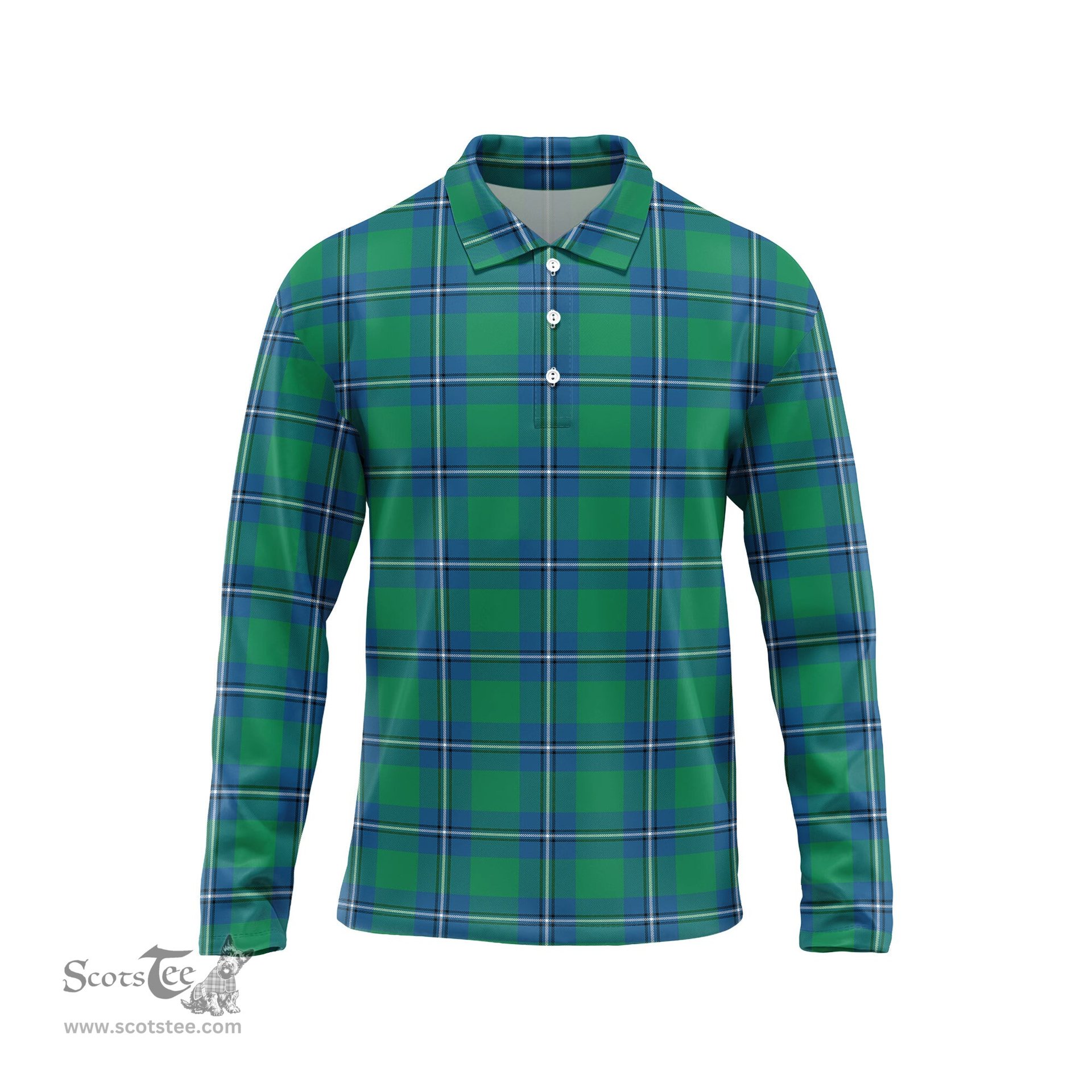Scottish Irvine Ancient Tartan Long Sleeve Plaid Polo Shirt