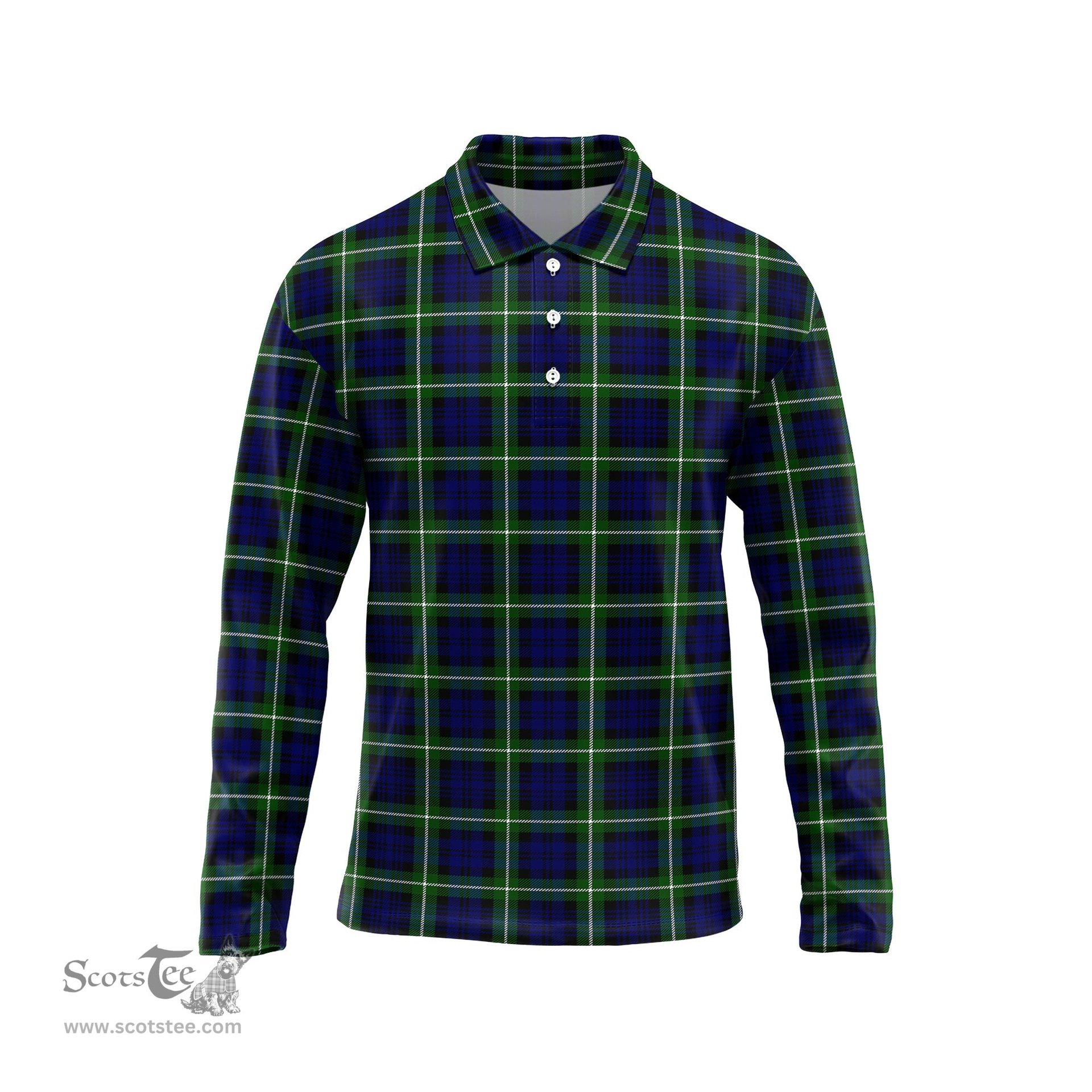 Scottish Lamont Modern Tartan Long Sleeve Plaid Polo Shirt