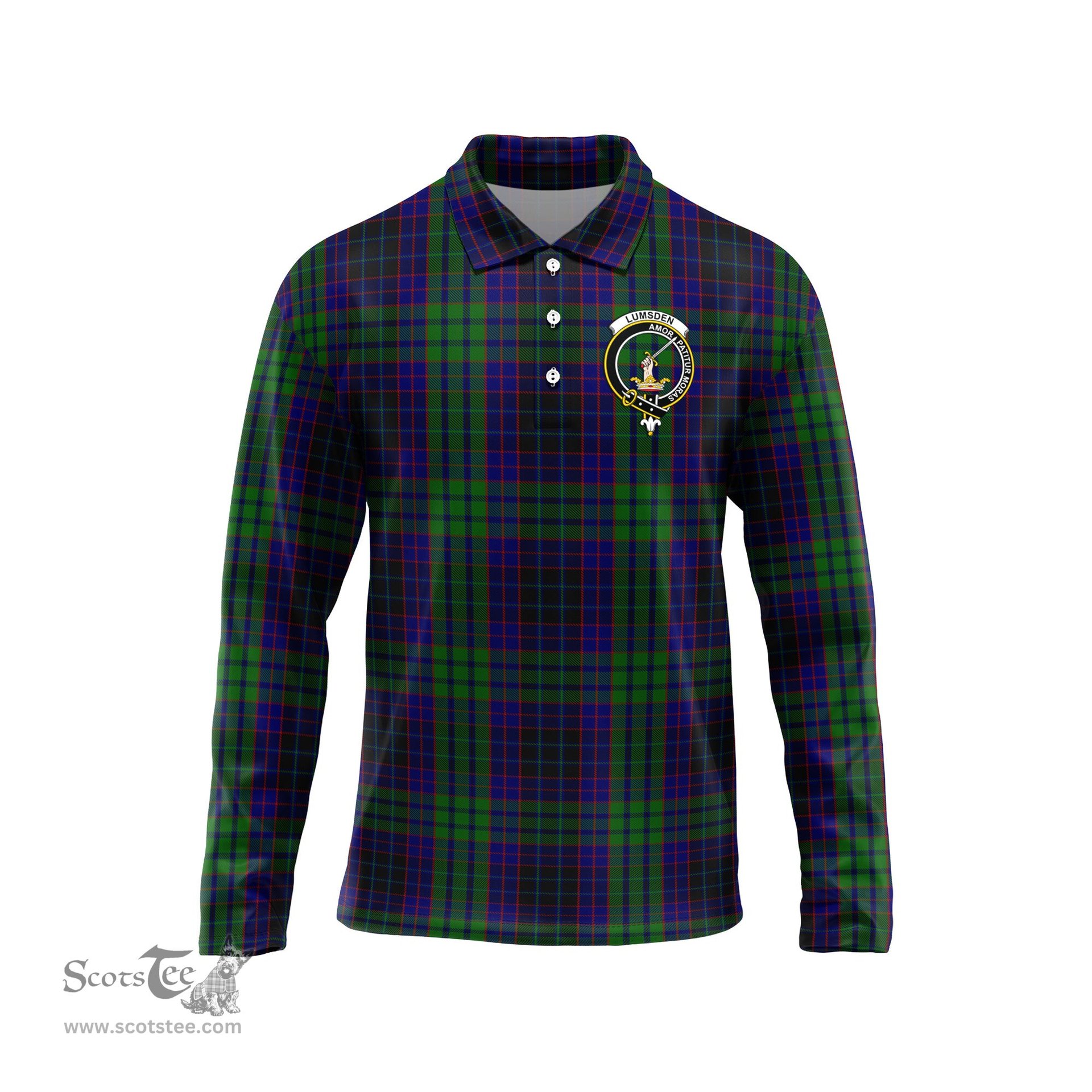 Scottish Lumsden Green Clan Crest Tartan Polo Long Sleeve Plaid Polo Shirt