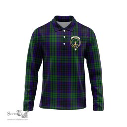 Scottish Lumsden Green Clan Crest Tartan Polo Long Sleeve Plaid Polo Shirt