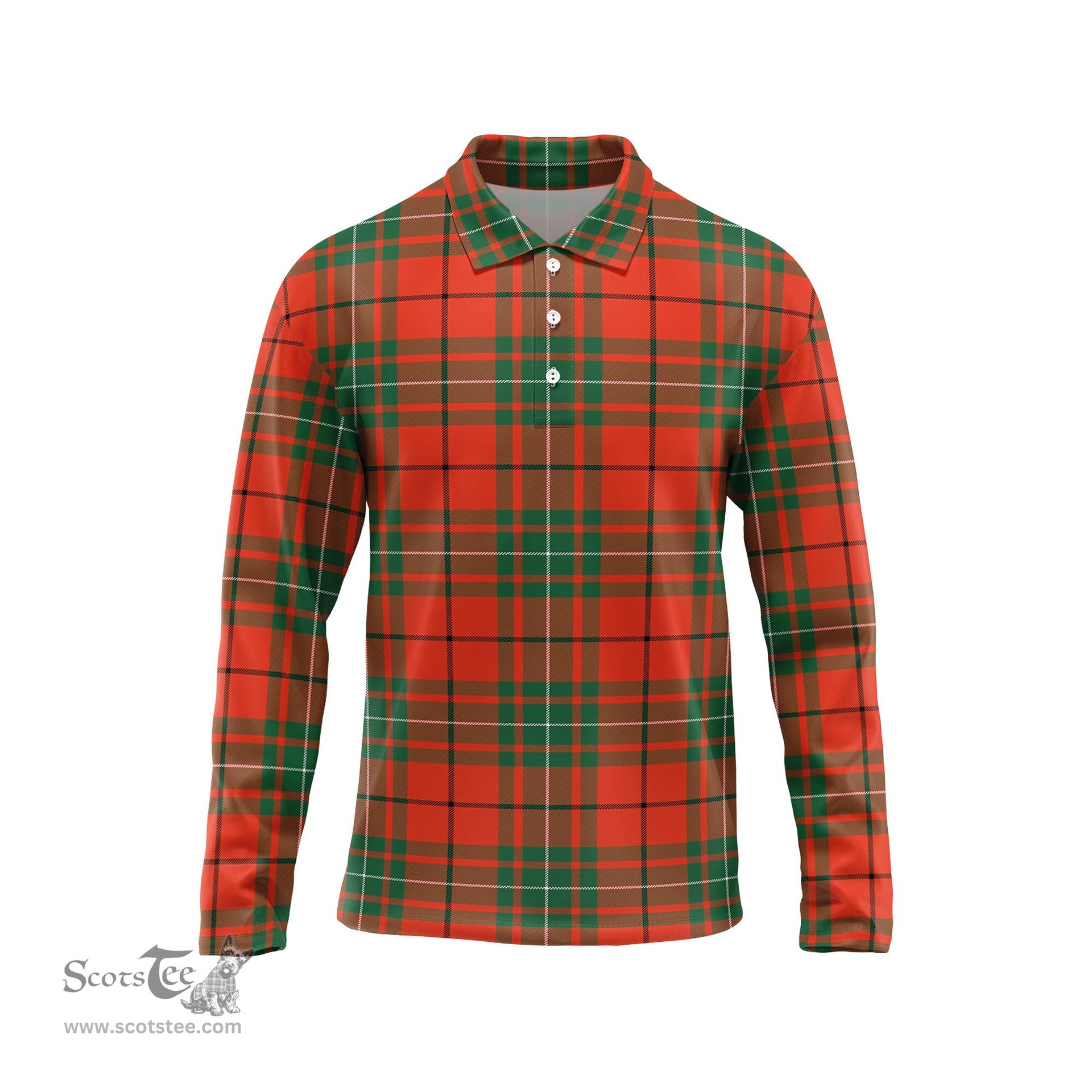 Scottish MacAulay Ancient Tartan Long Sleeve Plaid Polo Shirt
