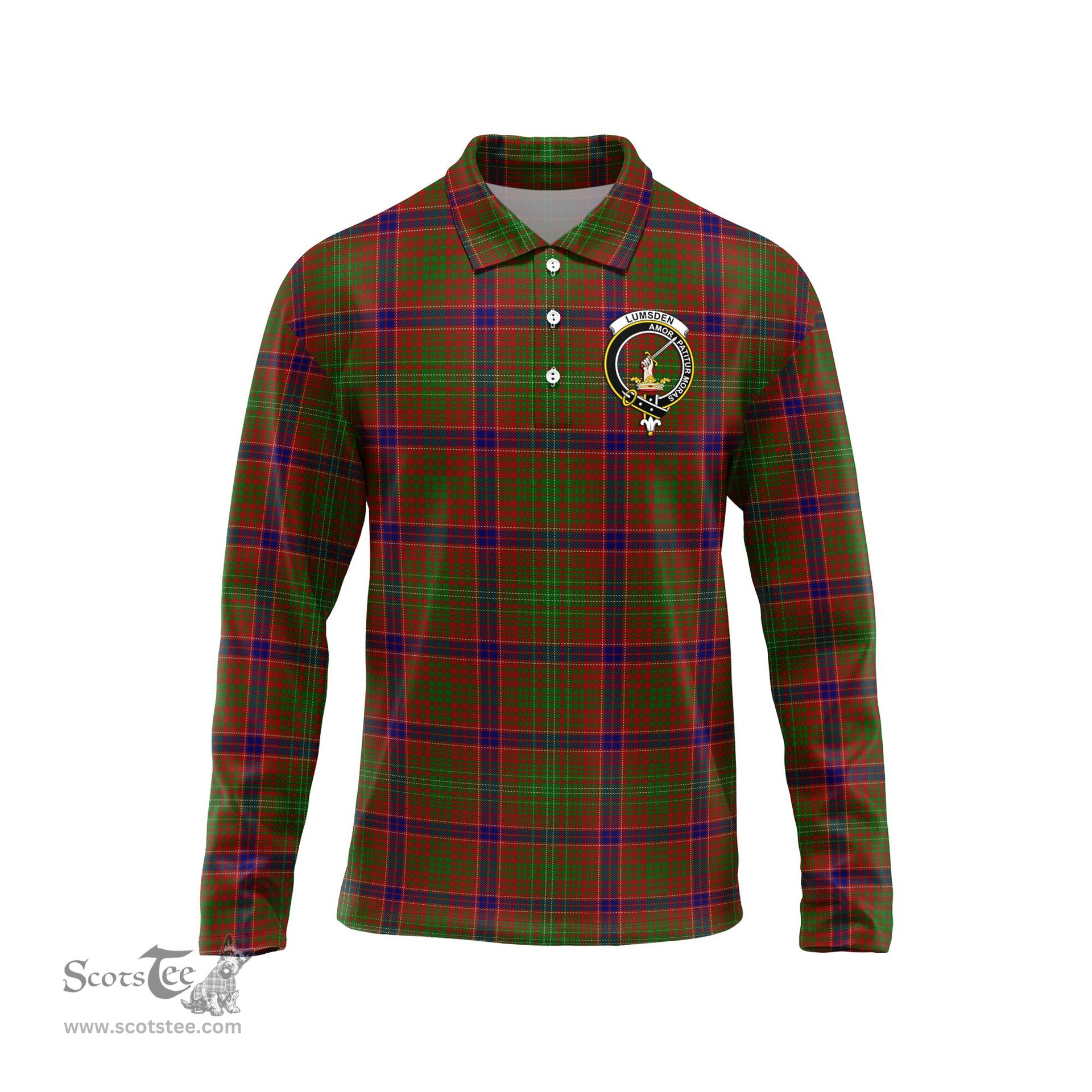 Scottish Lumsden Clan Crest Tartan Polo Long Sleeve Plaid Polo Shirt