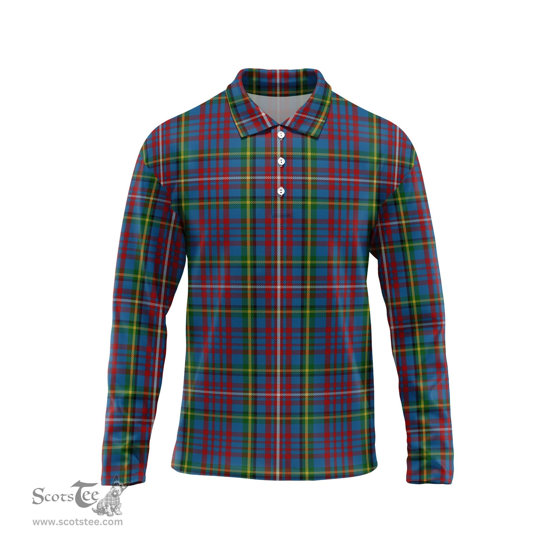 Scottish Hyndman Tartan Long Sleeve Plaid Polo Shirt