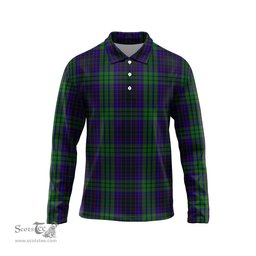 Scottish Lumsden Green Tartan Long Sleeve Plaid Polo Shirt