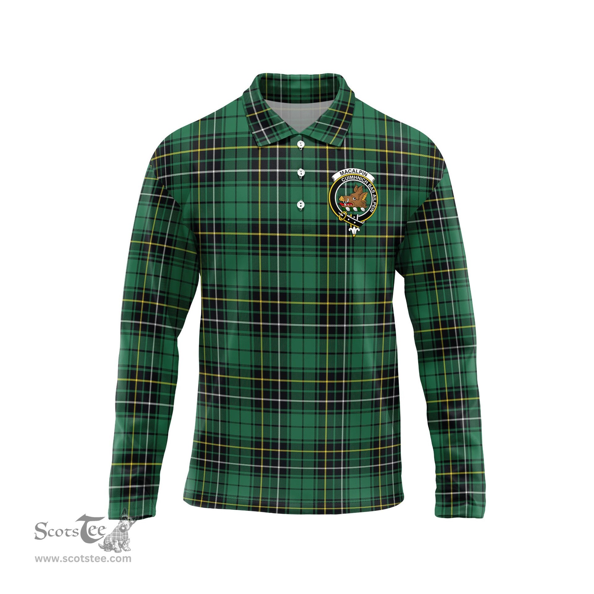 Scottish MacAlpin Ancient Clan Crest Tartan Polo Long Sleeve Plaid Polo Shirt