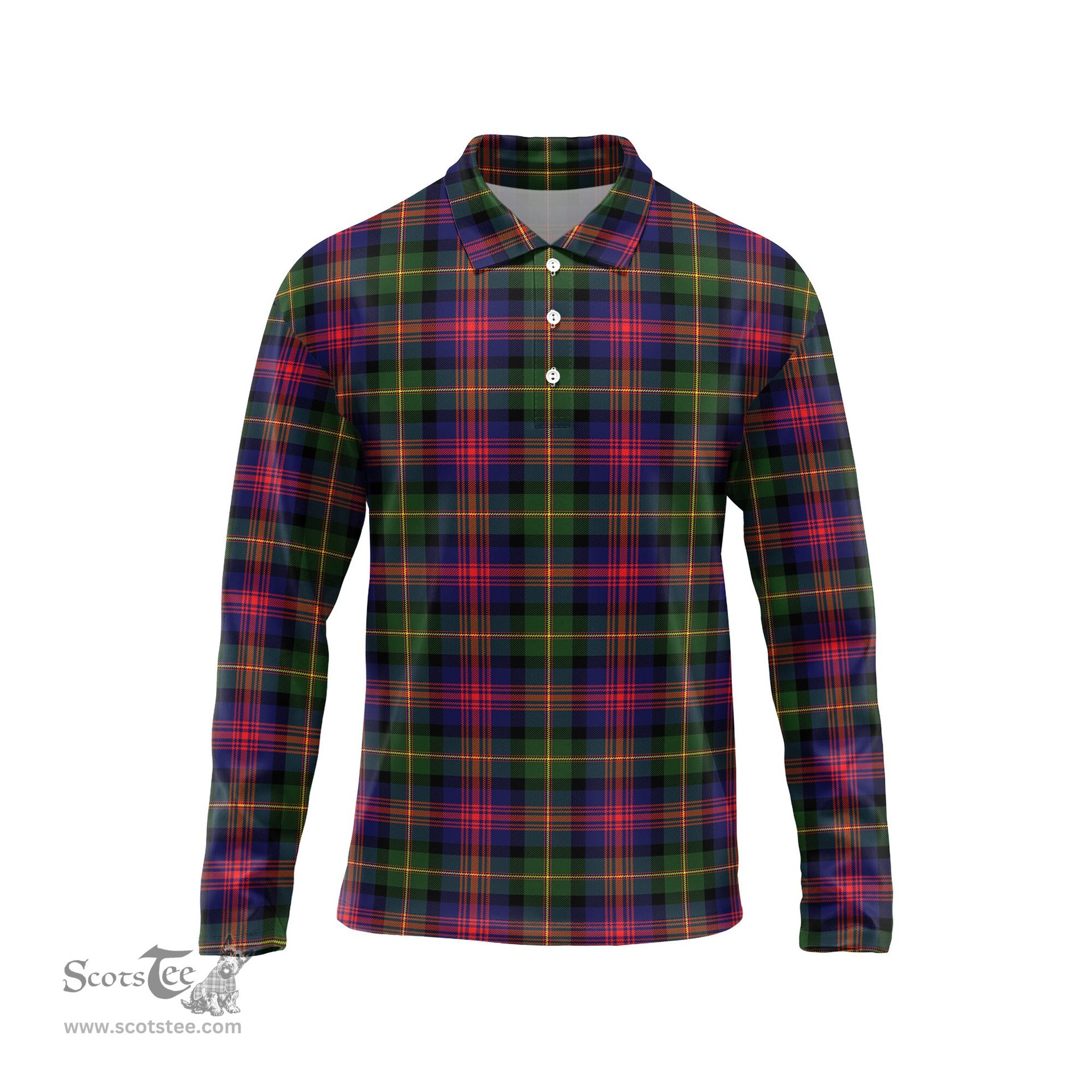 Scottish Logan Modern Tartan Long Sleeve Plaid Polo Shirt