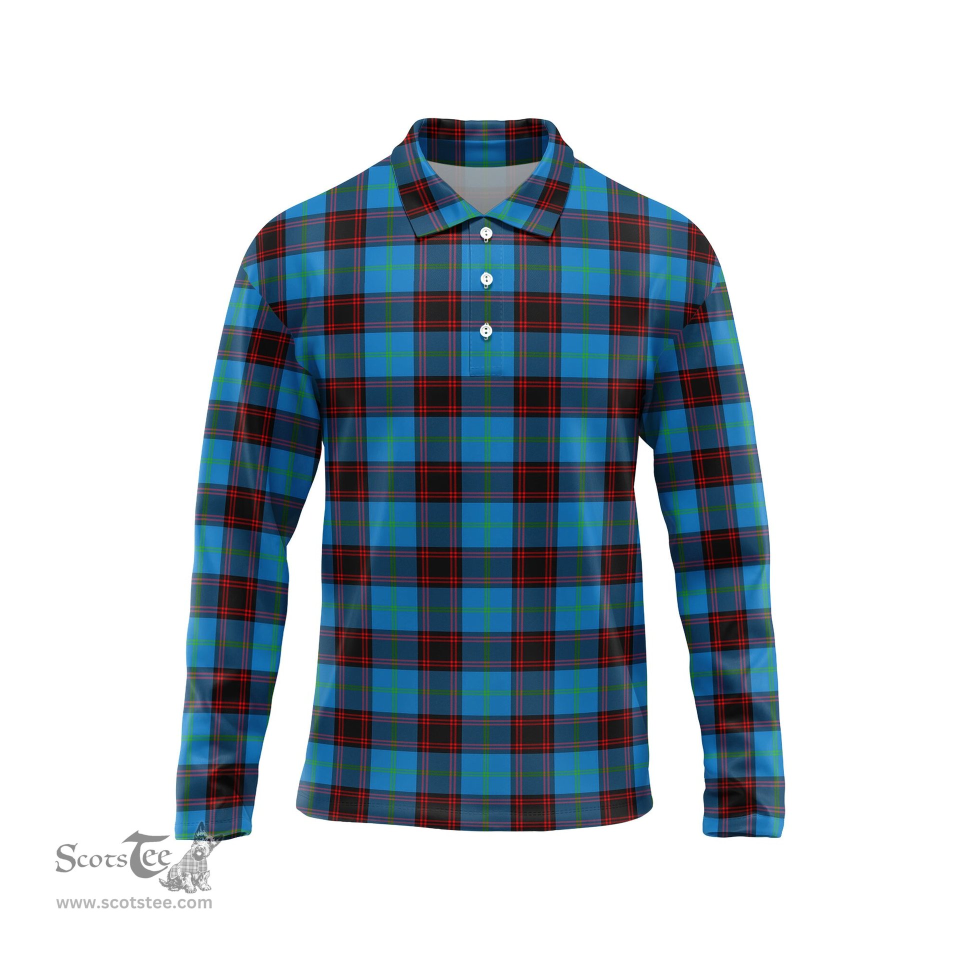 Scottish Home Ancient Tartan Long Sleeve Plaid Polo Shirt