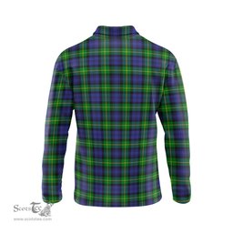 Scottish Gordon Modern Tartan Long Sleeve Plaid Polo Shirt