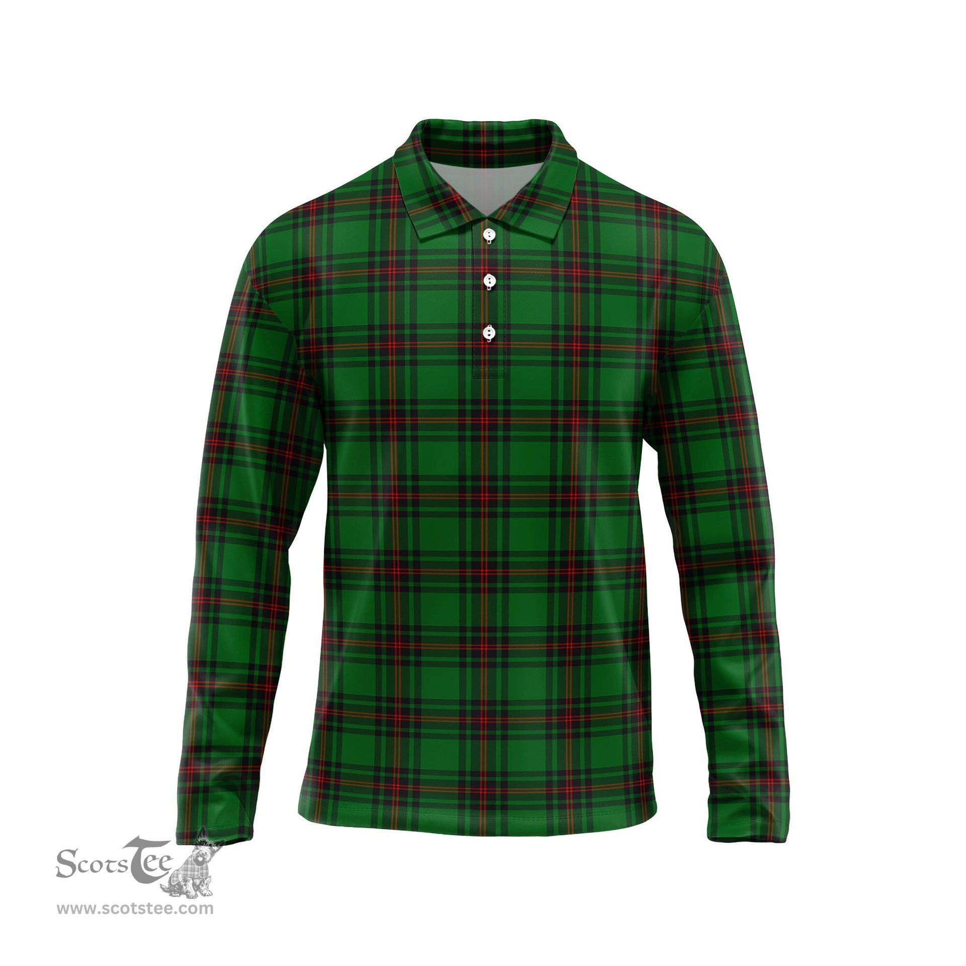 Scottish Ged Tartan Long Sleeve Plaid Polo Shirt