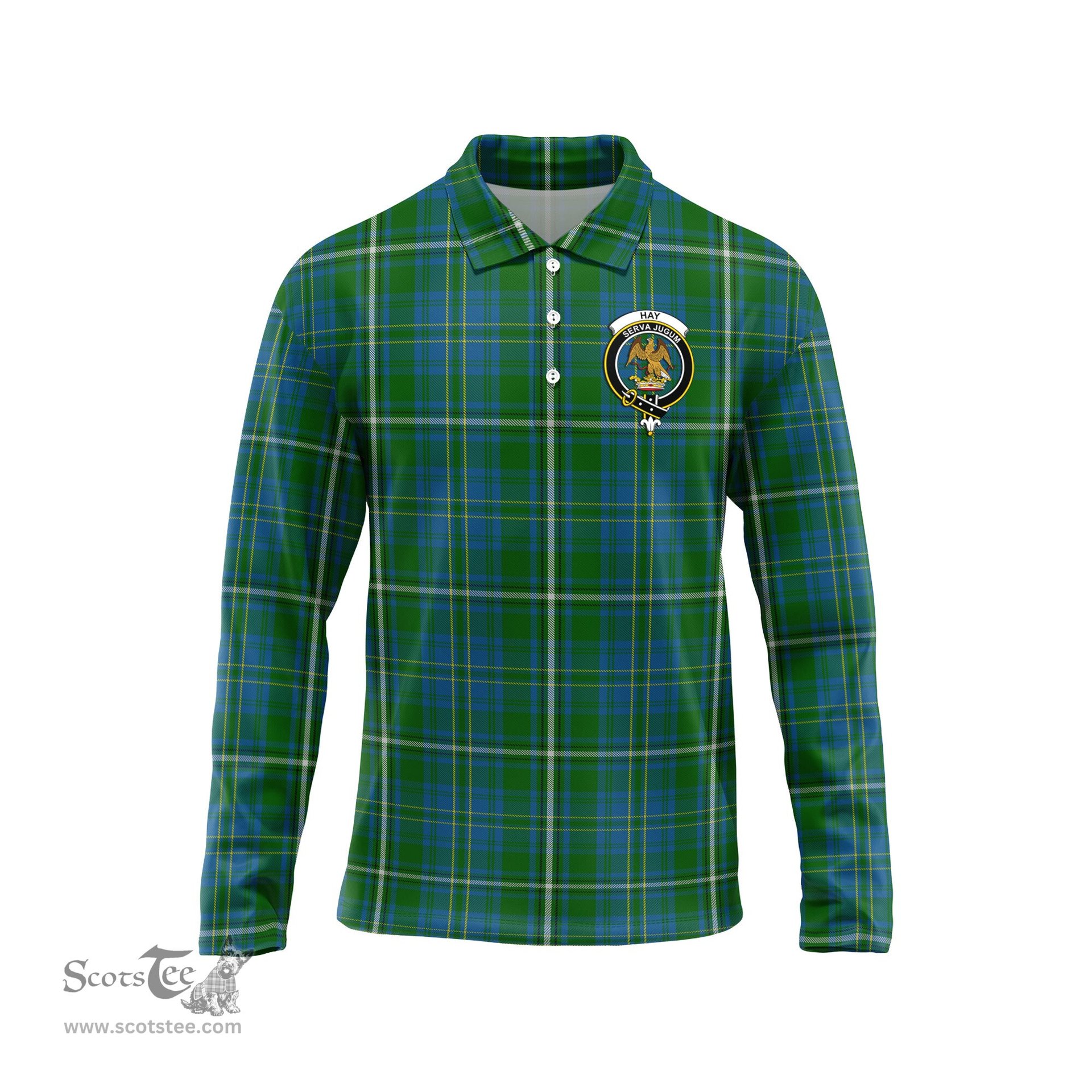 Scottish Hay Hunting Clan Crest Tartan Polo Long Sleeve Plaid Polo Shirt