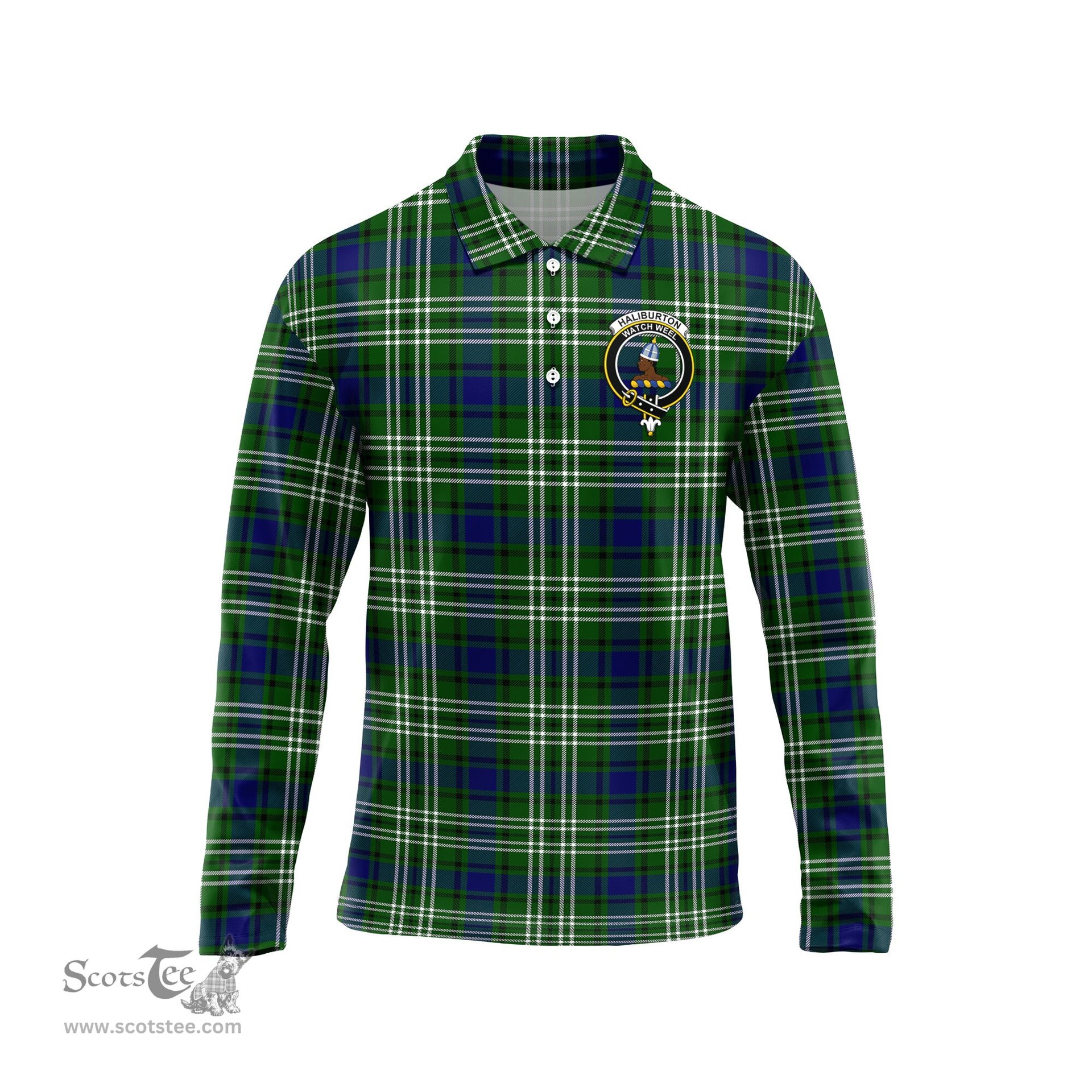 Scottish Haliburton Clan Crest Tartan Polo Long Sleeve Plaid Polo Shirt