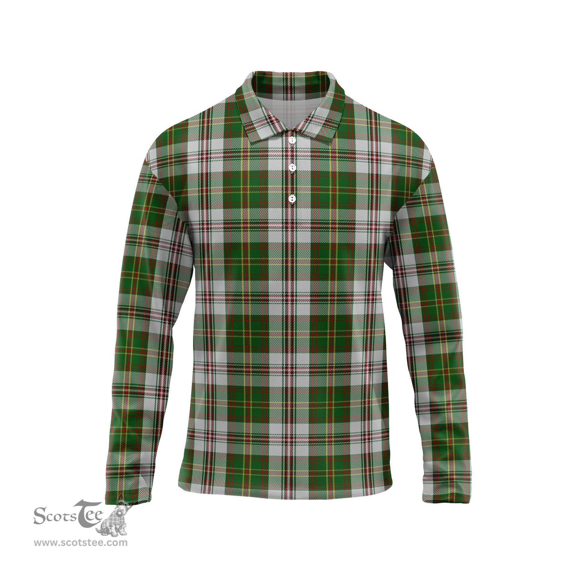 Scottish Hay White Dress Tartan Long Sleeve Plaid Polo Shirt