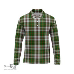 Scottish Hay White Dress Tartan Long Sleeve Plaid Polo Shirt