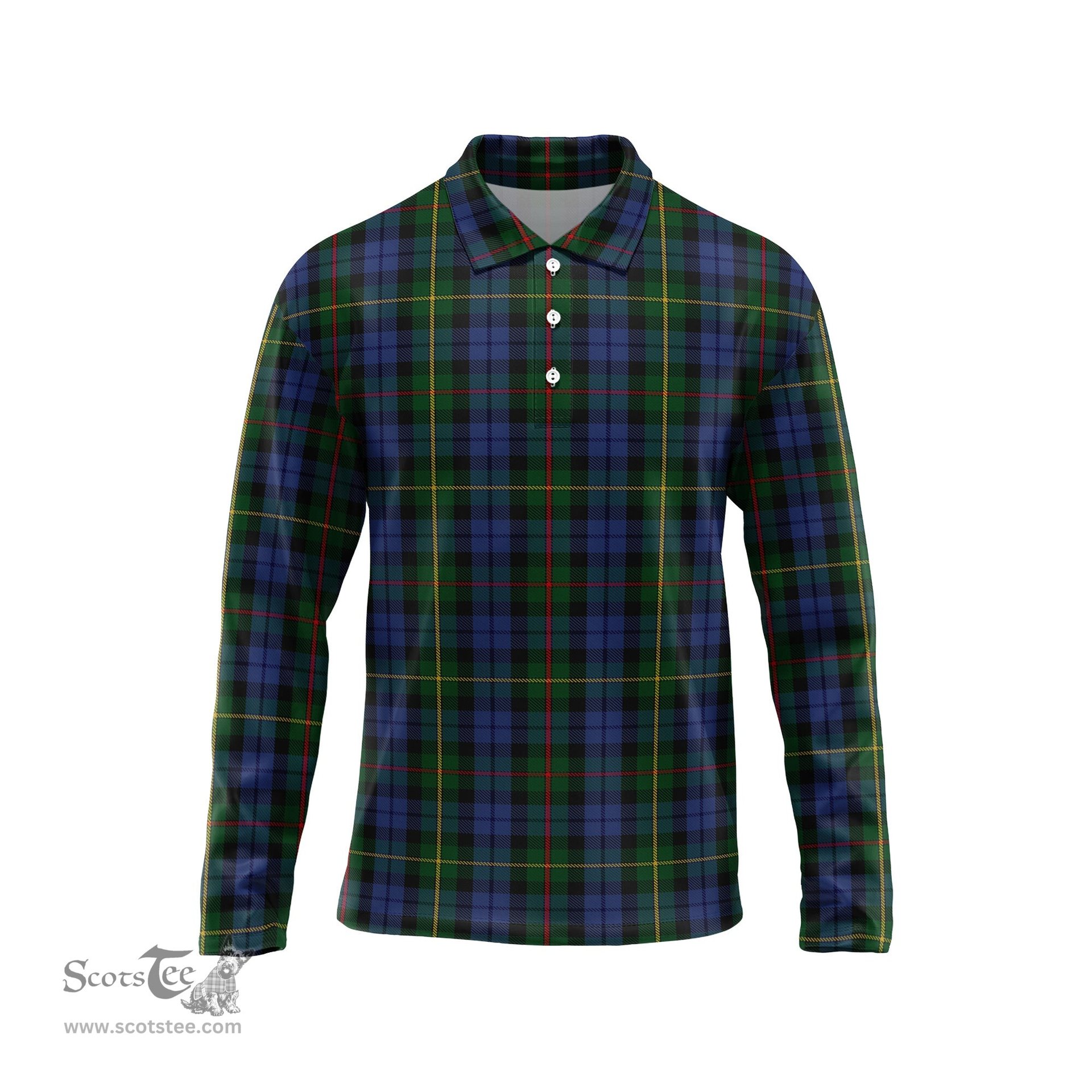 Scottish Gow Hunting Tartan Long Sleeve Plaid Polo Shirt