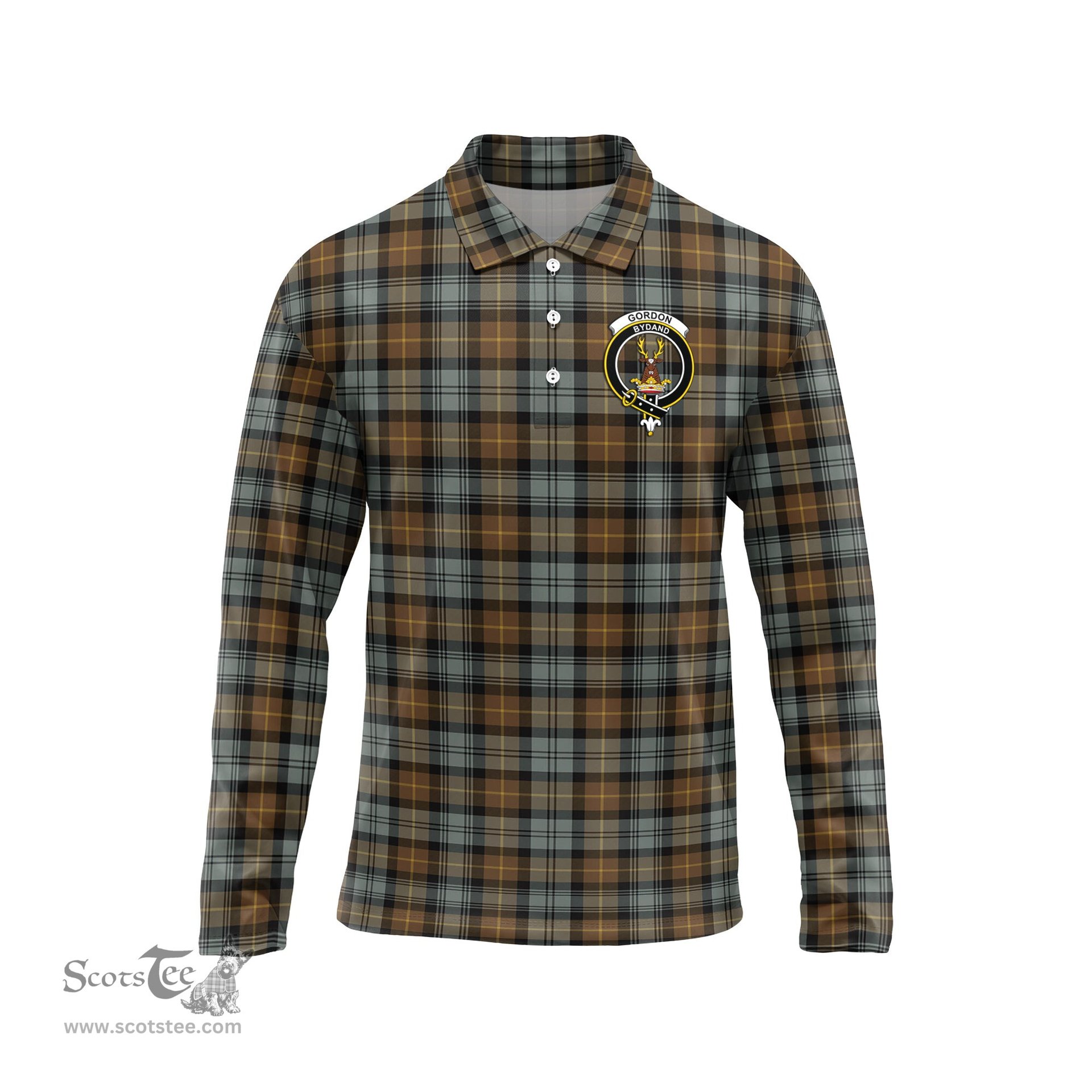 Scottish Gordon Weathered Clan Crest Tartan Polo Long Sleeve Plaid Polo Shirt