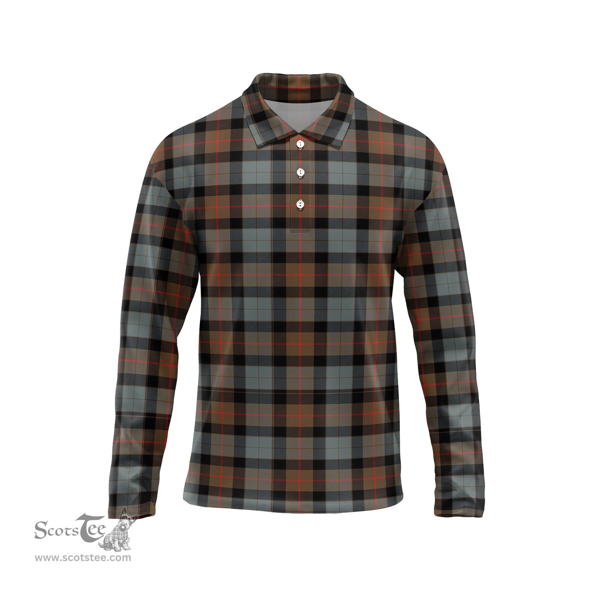 Scottish Gunn Weathered Tartan Long Sleeve Plaid Polo Shirt