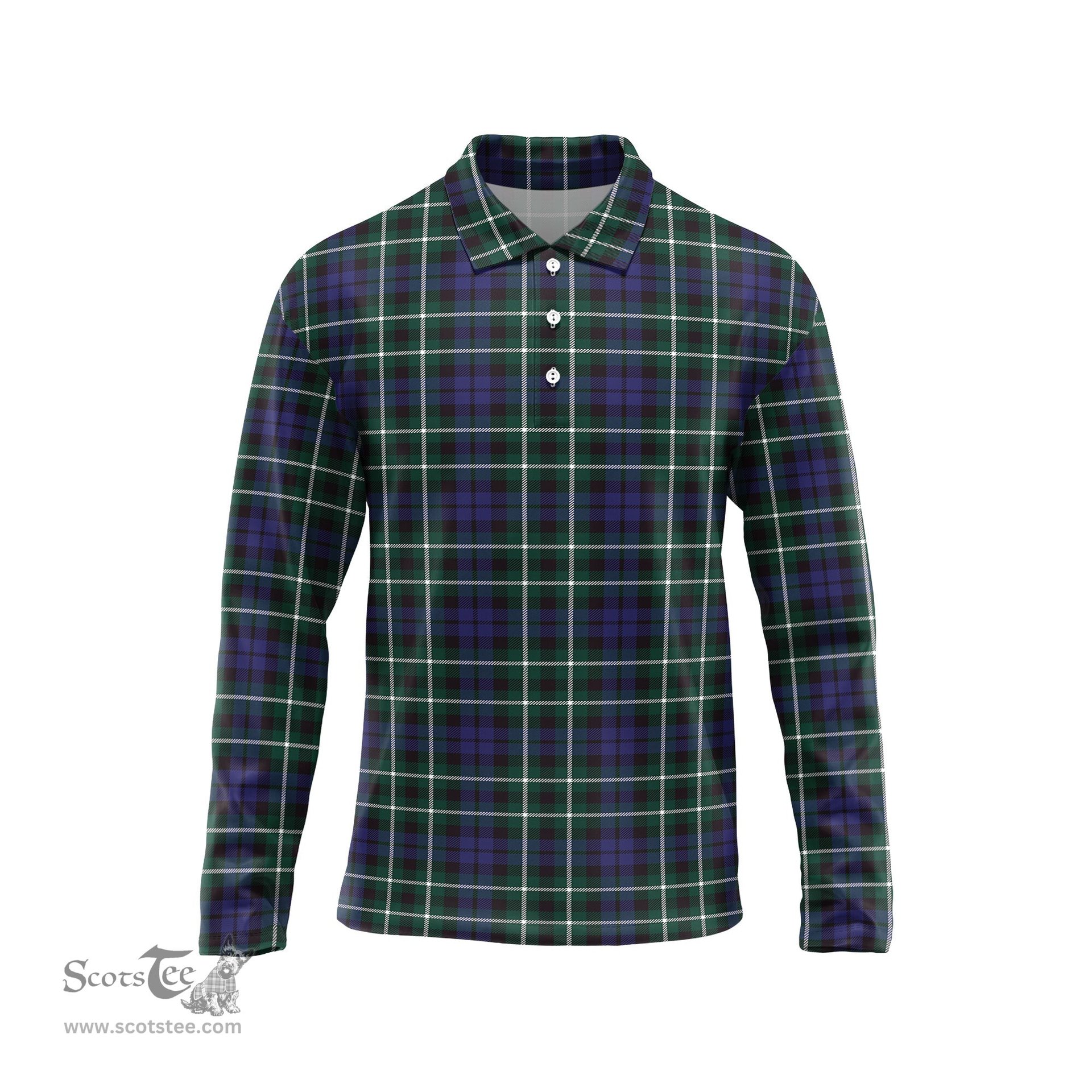 Scottish Graham of Montrose Modern Tartan Long Sleeve Plaid Polo Shirt