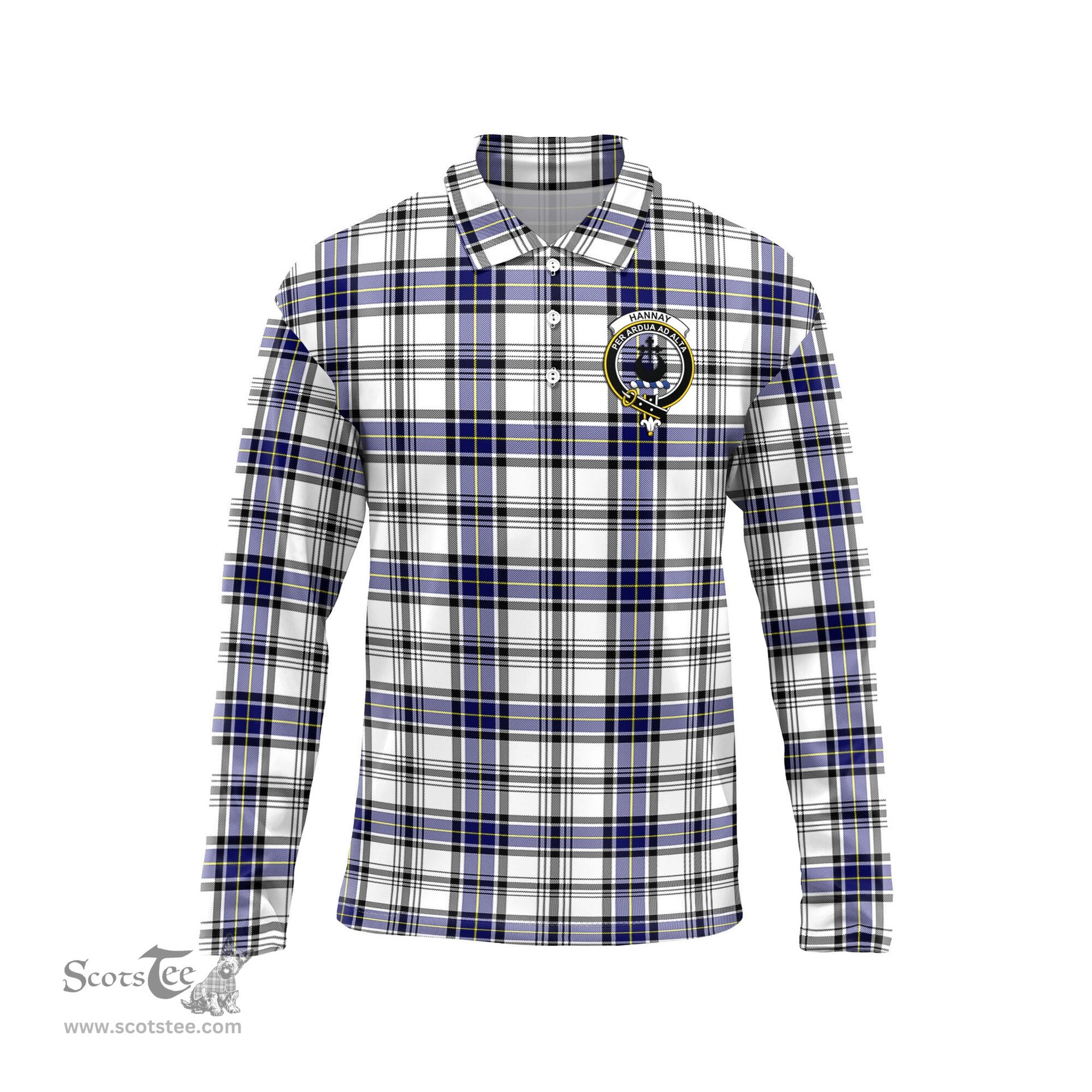 Scottish Hannay Modern Clan Crest Tartan Polo Long Sleeve Plaid Polo Shirt
