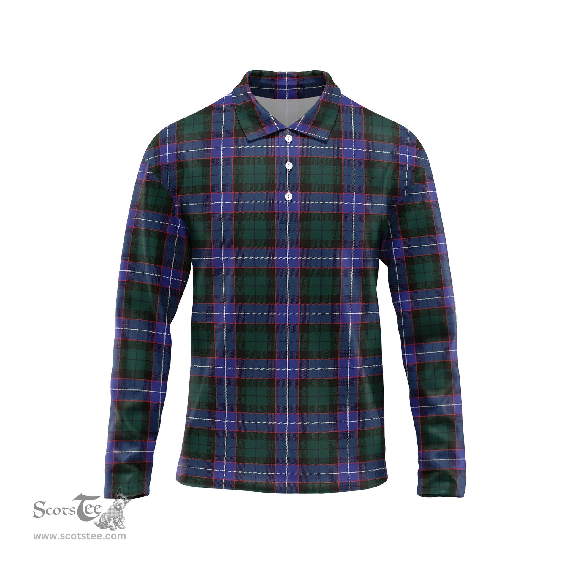 Scottish Guthrie Modern Tartan Long Sleeve Plaid Polo Shirt