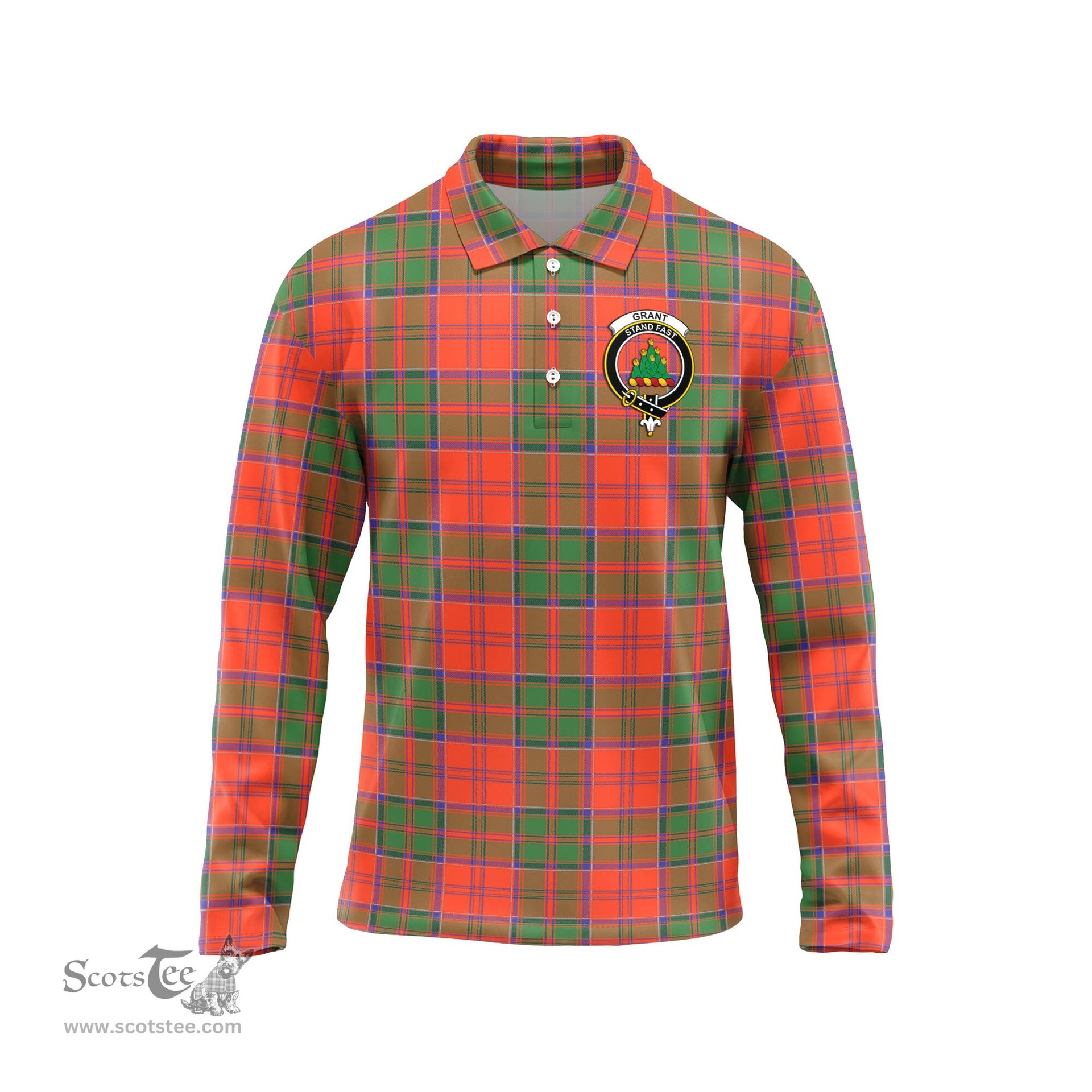 Scottish Grant Ancient Clan Crest Tartan Polo Long Sleeve Plaid Polo Shirt