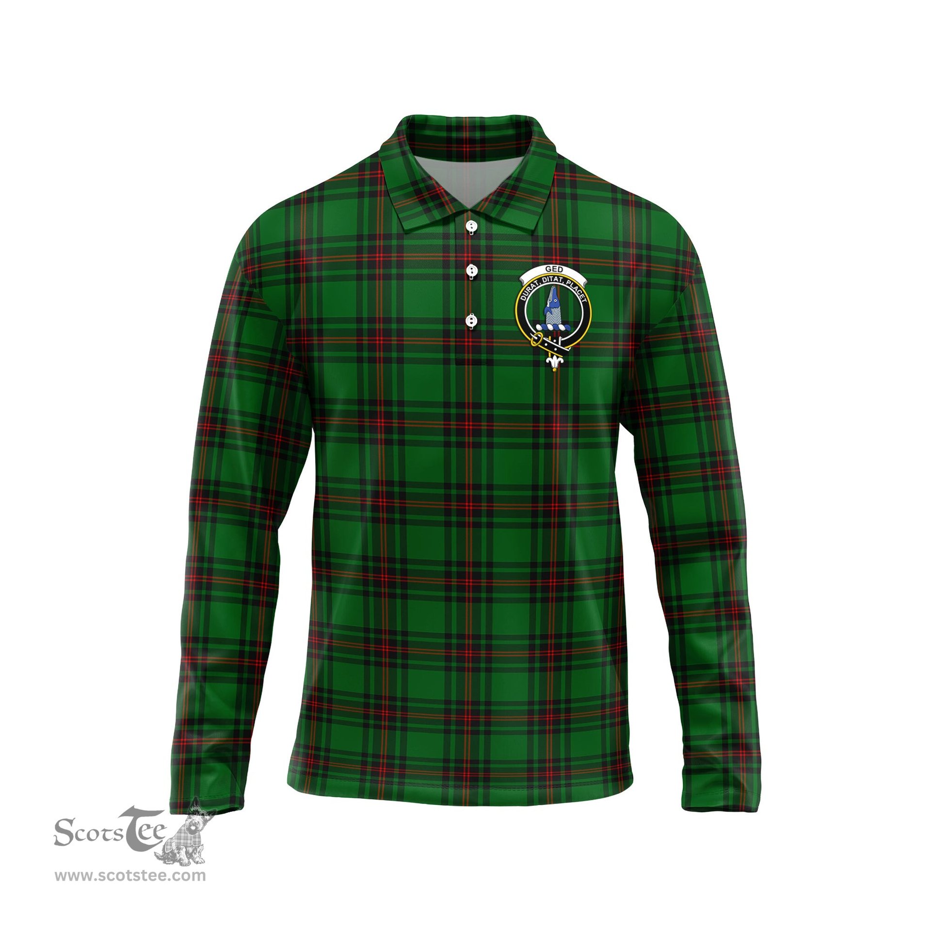Scottish Ged Clan Crest Tartan Polo Long Sleeve Plaid Polo Shirt