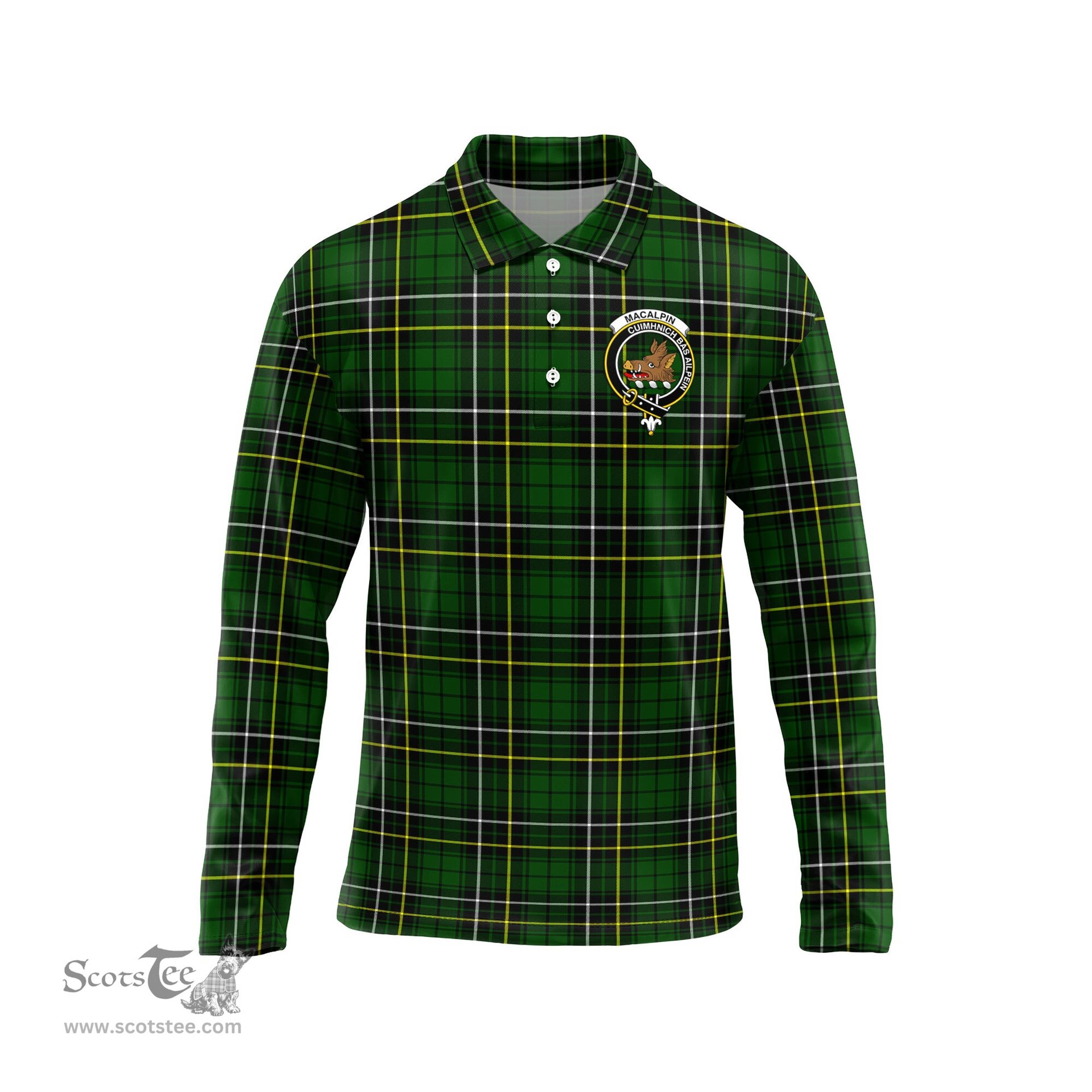 Scottish MacAlpin Modern Clan Crest Tartan Polo Long Sleeve Plaid Polo Shirt
