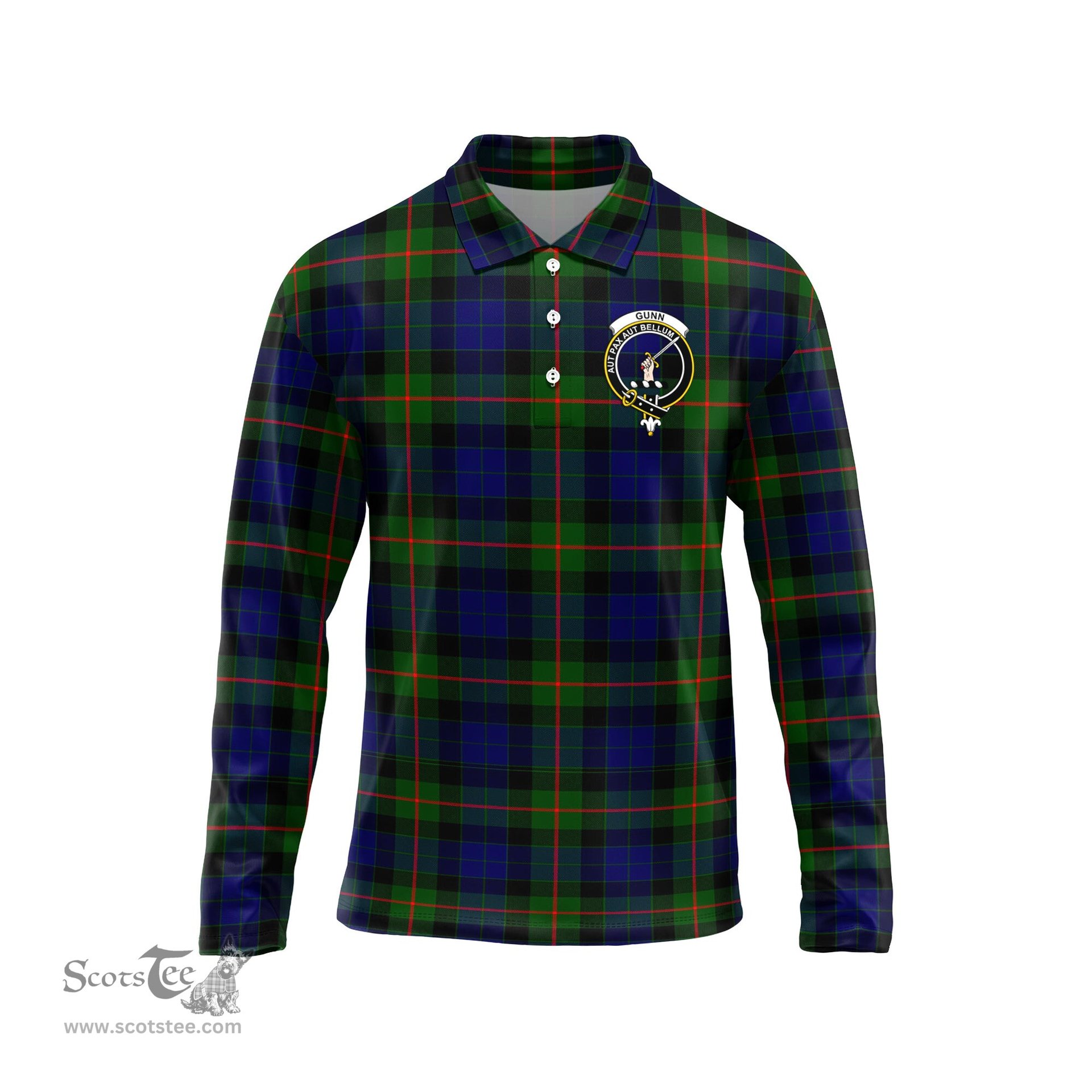Scottish Gunn Modern Clan Crest Tartan Polo Long Sleeve Plaid Polo Shirt