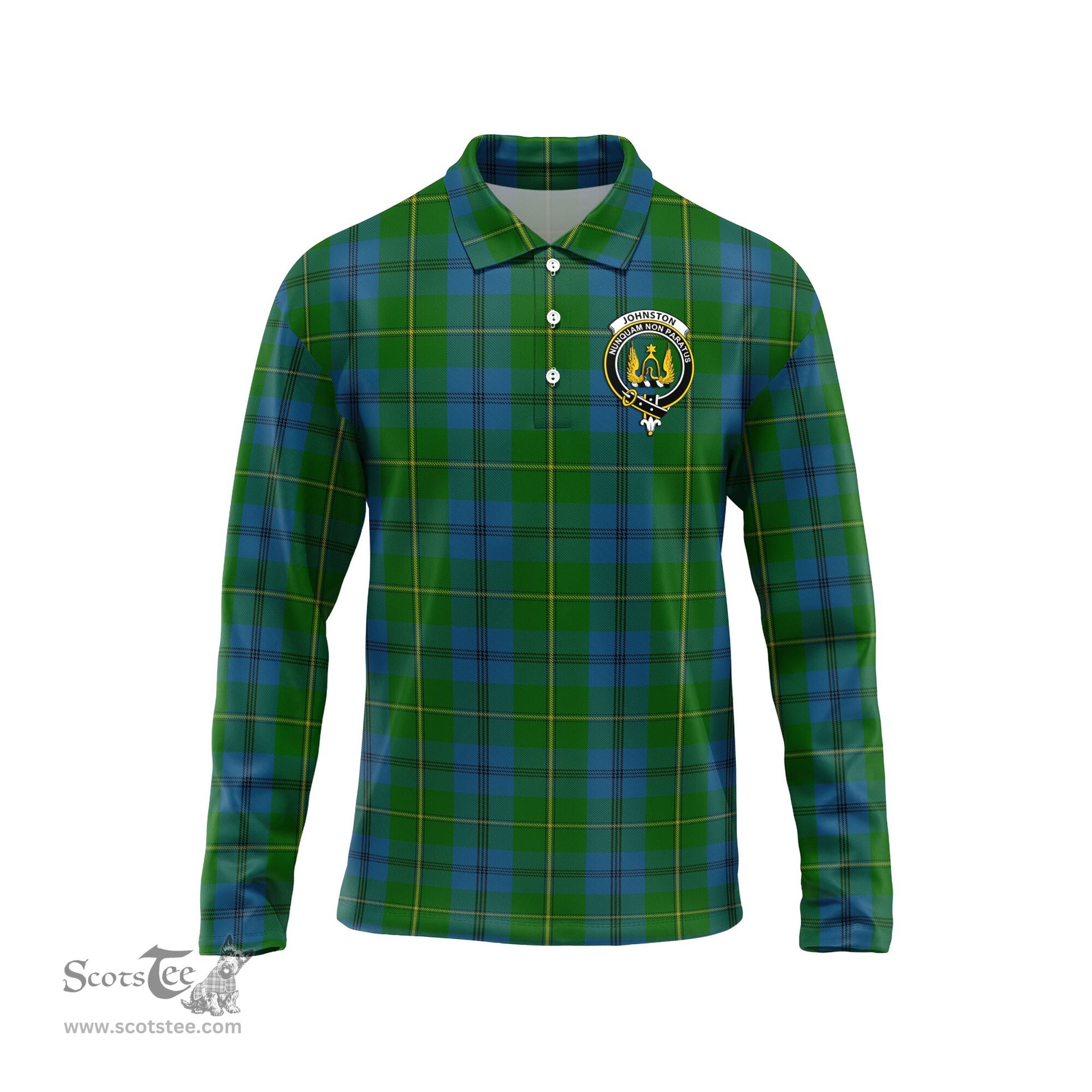 Scottish Johnston Clan Crest Tartan Polo Long Sleeve Plaid Polo Shirt