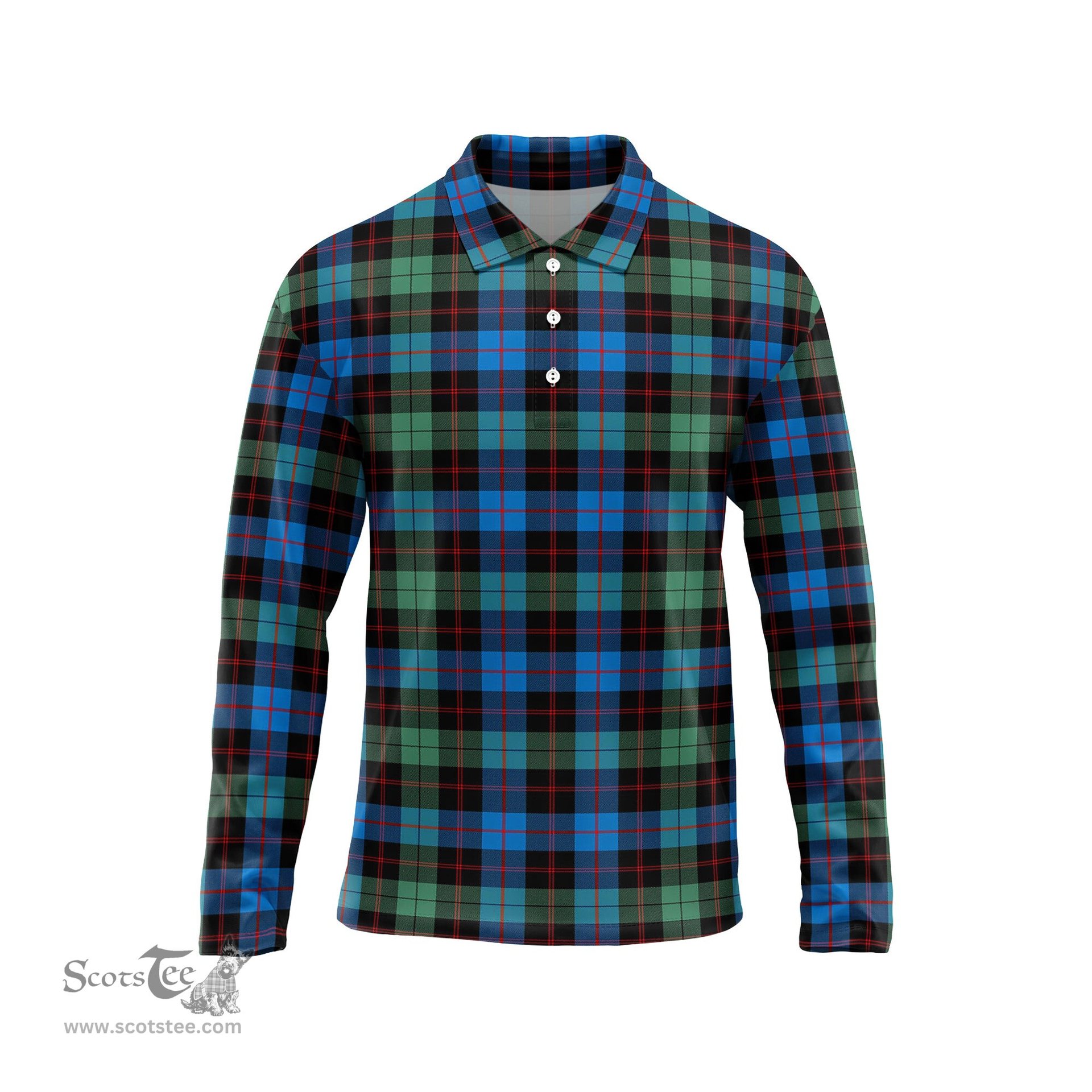 Scottish Guthrie Ancient Tartan Long Sleeve Plaid Polo Shirt