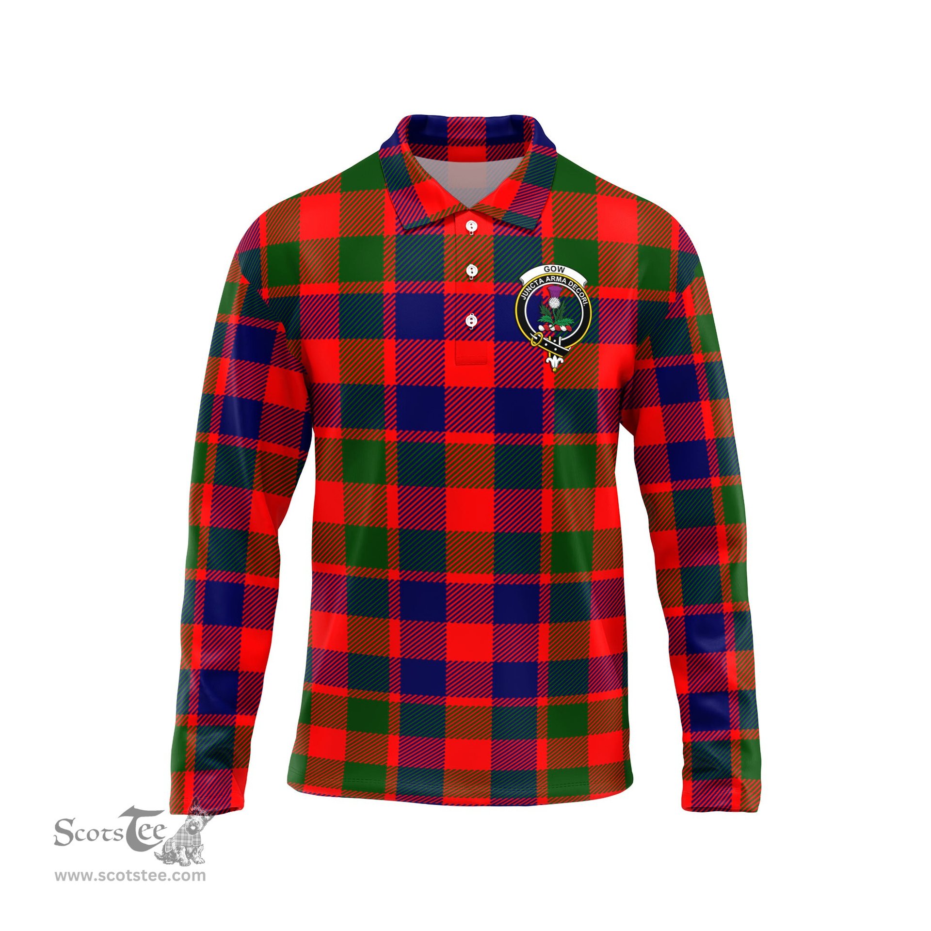 Scottish Gow of Skeoch Clan Crest Tartan Polo Long Sleeve Plaid Polo Shirt