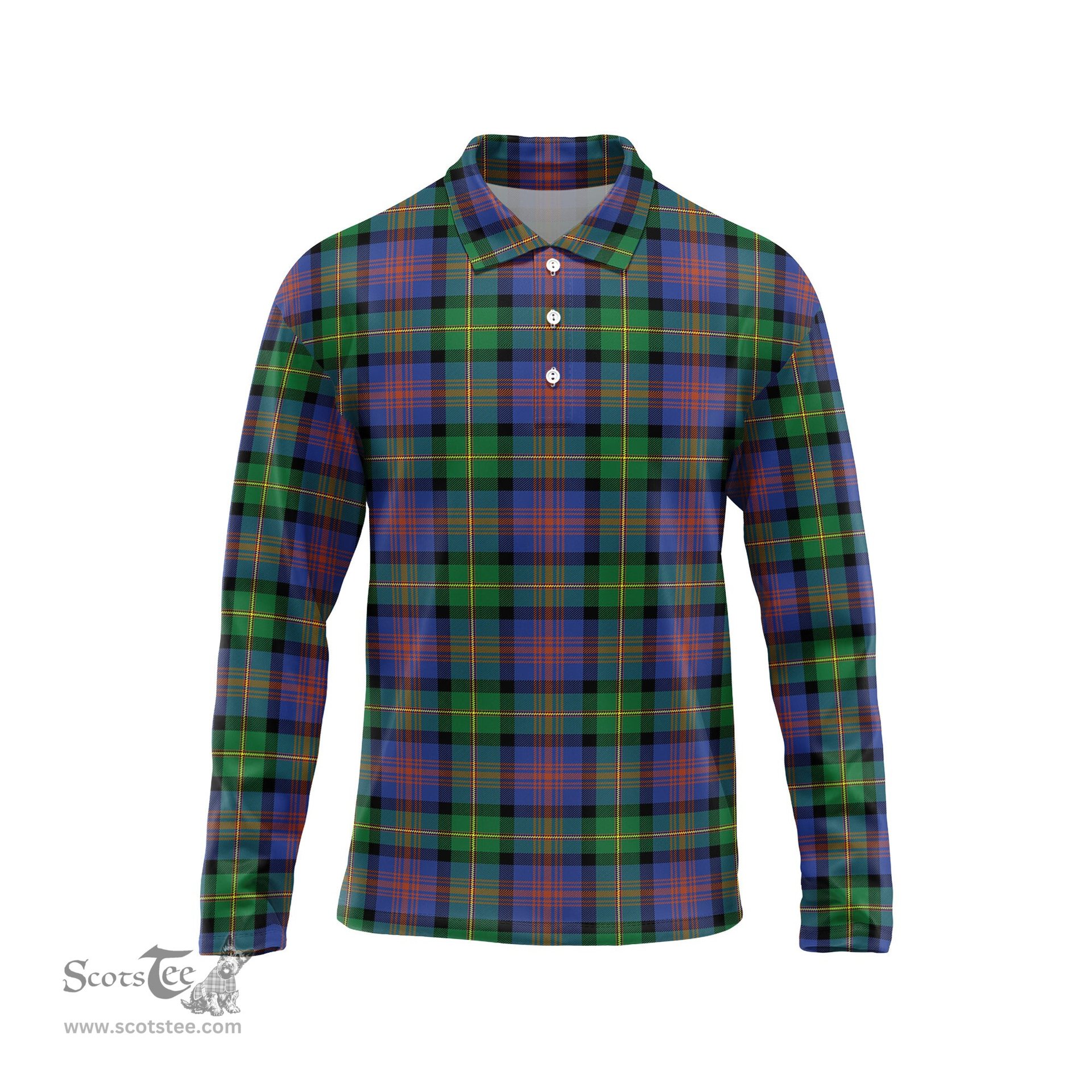 Scottish Logan Ancient Tartan Long Sleeve Plaid Polo Shirt