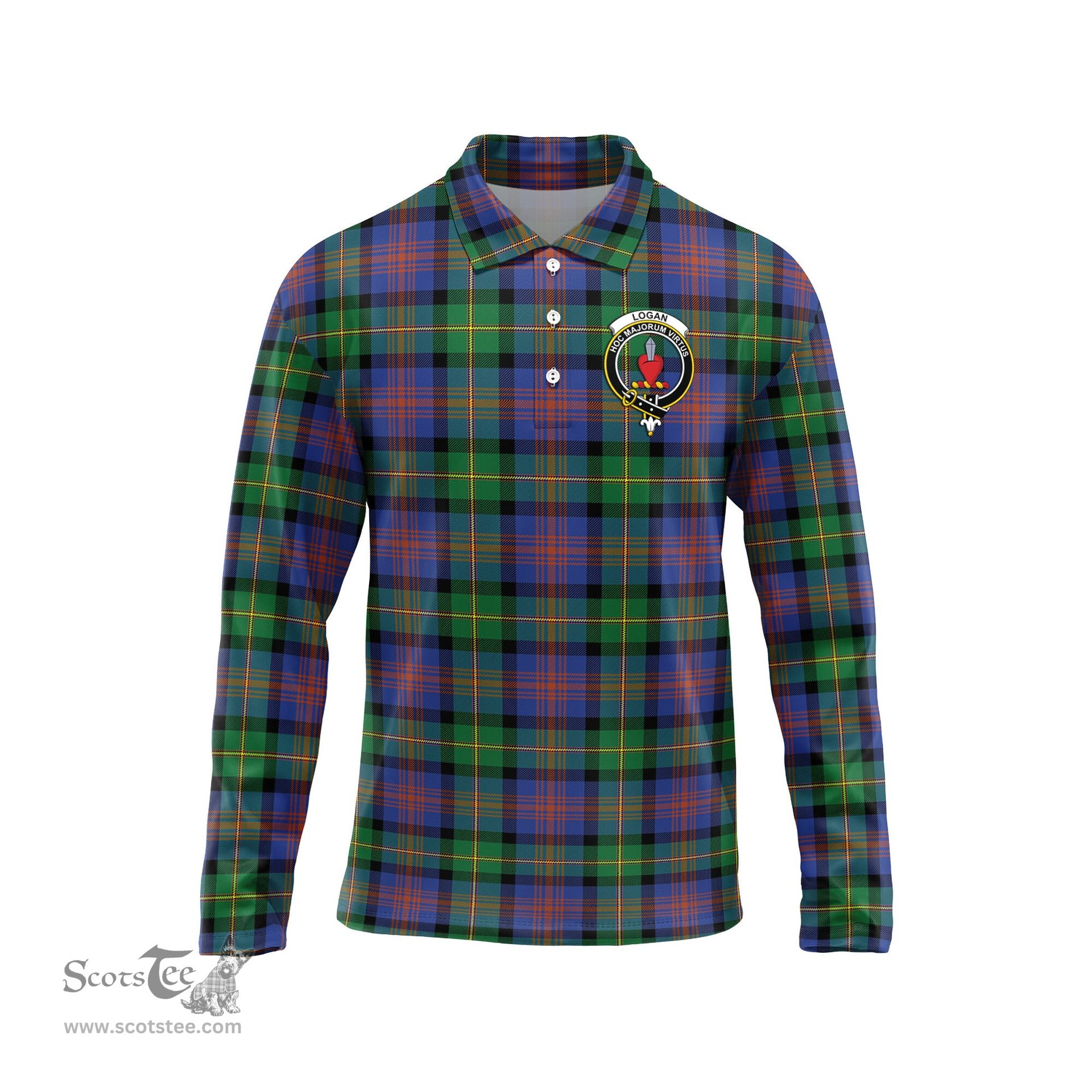 Scottish Logan Ancient Clan Crest Tartan Polo Long Sleeve Plaid Polo Shirt