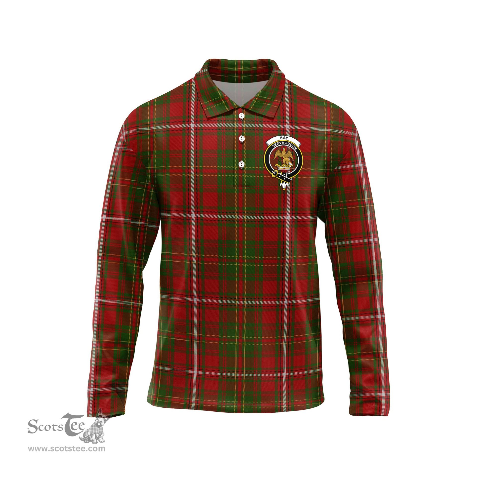 Scottish Hay Clan Crest Tartan Polo Long Sleeve Plaid Polo Shirt