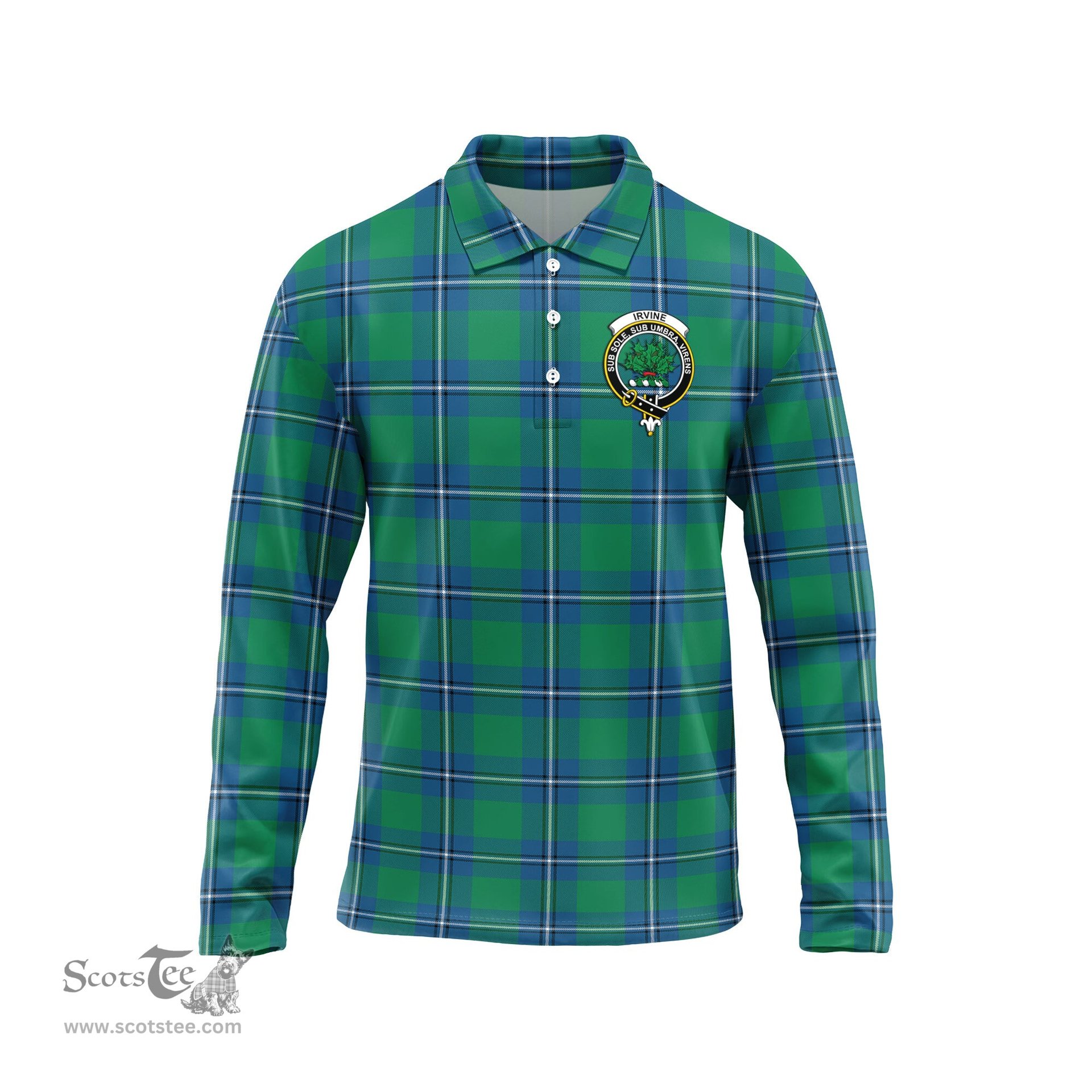 Scottish Irvine Ancient Clan Crest Tartan Polo Long Sleeve Plaid Polo Shirt