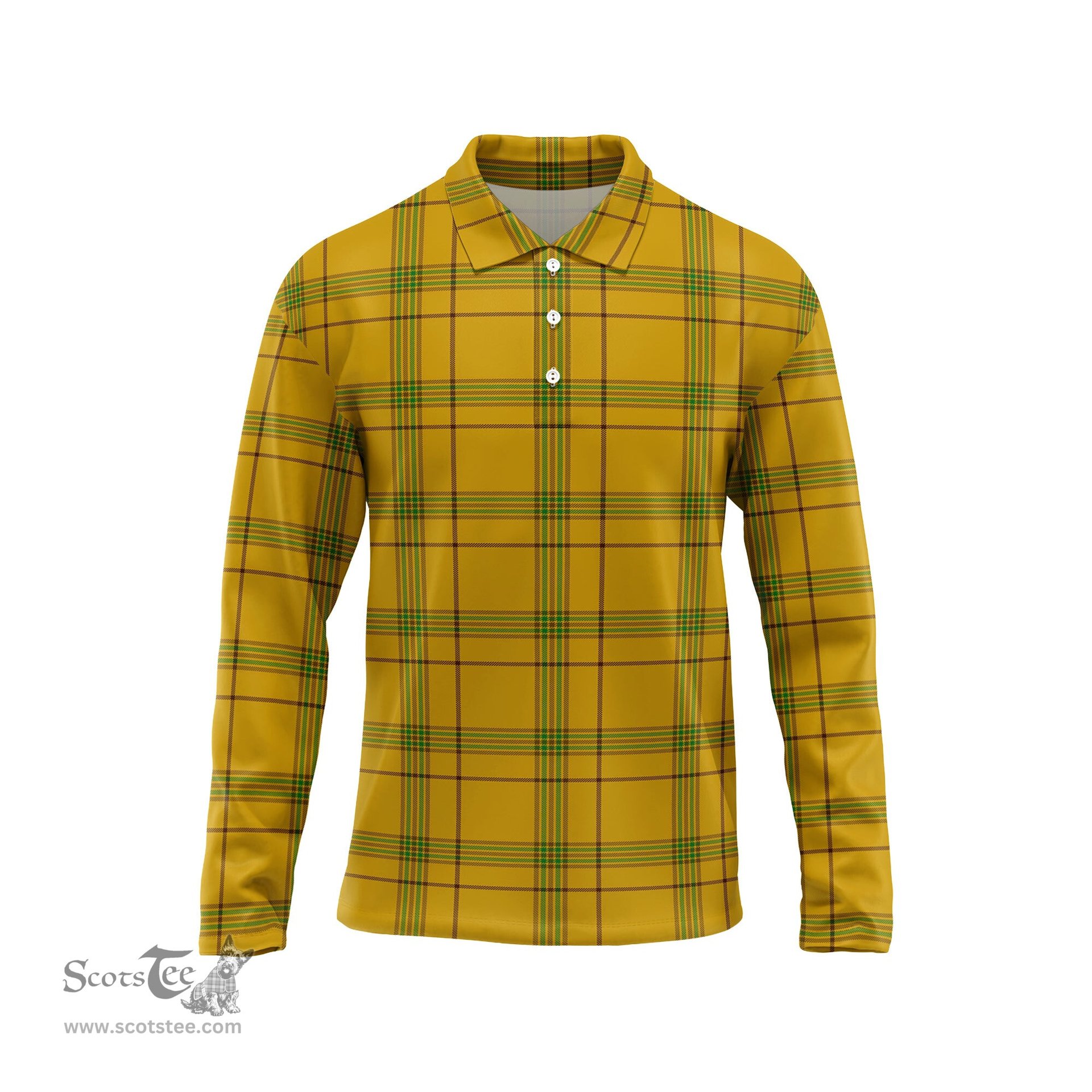 Scottish Houston Tartan Long Sleeve Plaid Polo Shirt
