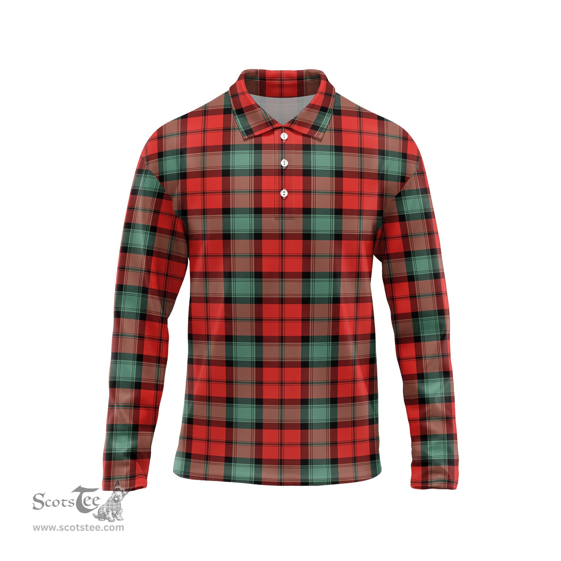 Scottish Kerr Ancient Tartan Long Sleeve Plaid Polo Shirt