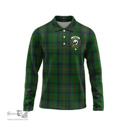 Scottish Kennedy Clan Crest Tartan Polo Long Sleeve Plaid Polo Shirt