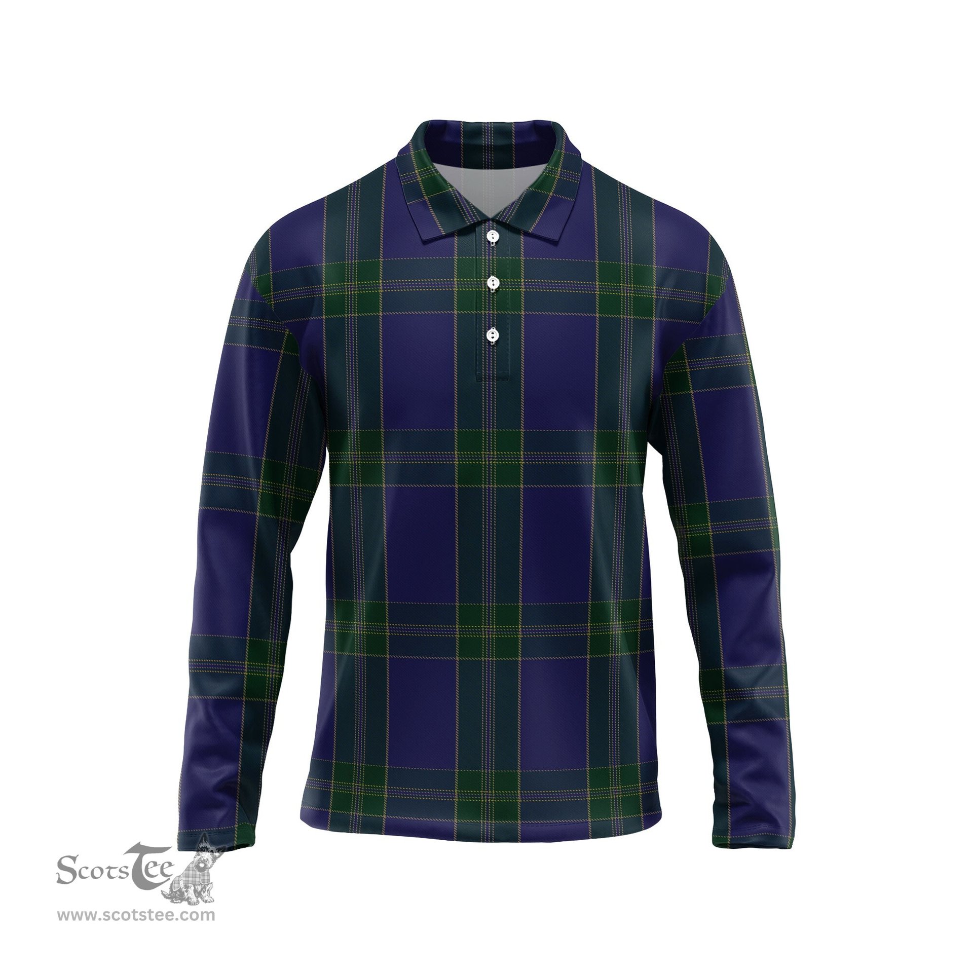 Scottish Lewis of Wales Tartan Long Sleeve Plaid Polo Shirt