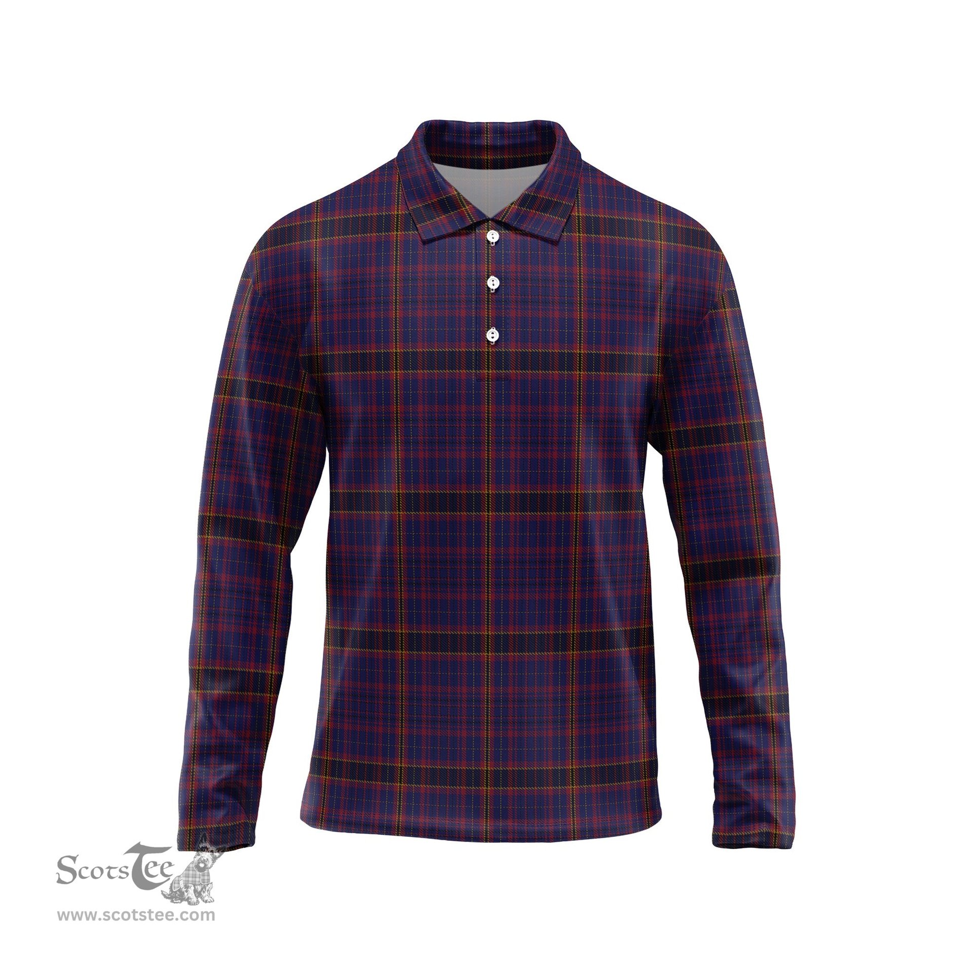 Scottish James of Wales Tartan Long Sleeve Plaid Polo Shirt