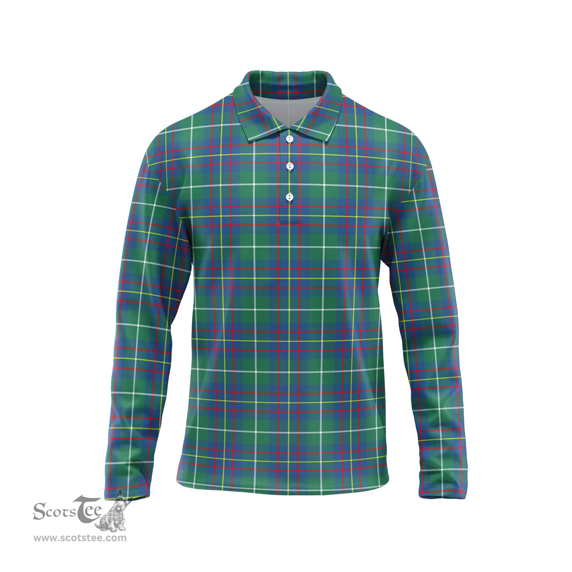 Scottish Inglis Ancient Tartan Long Sleeve Plaid Polo Shirt