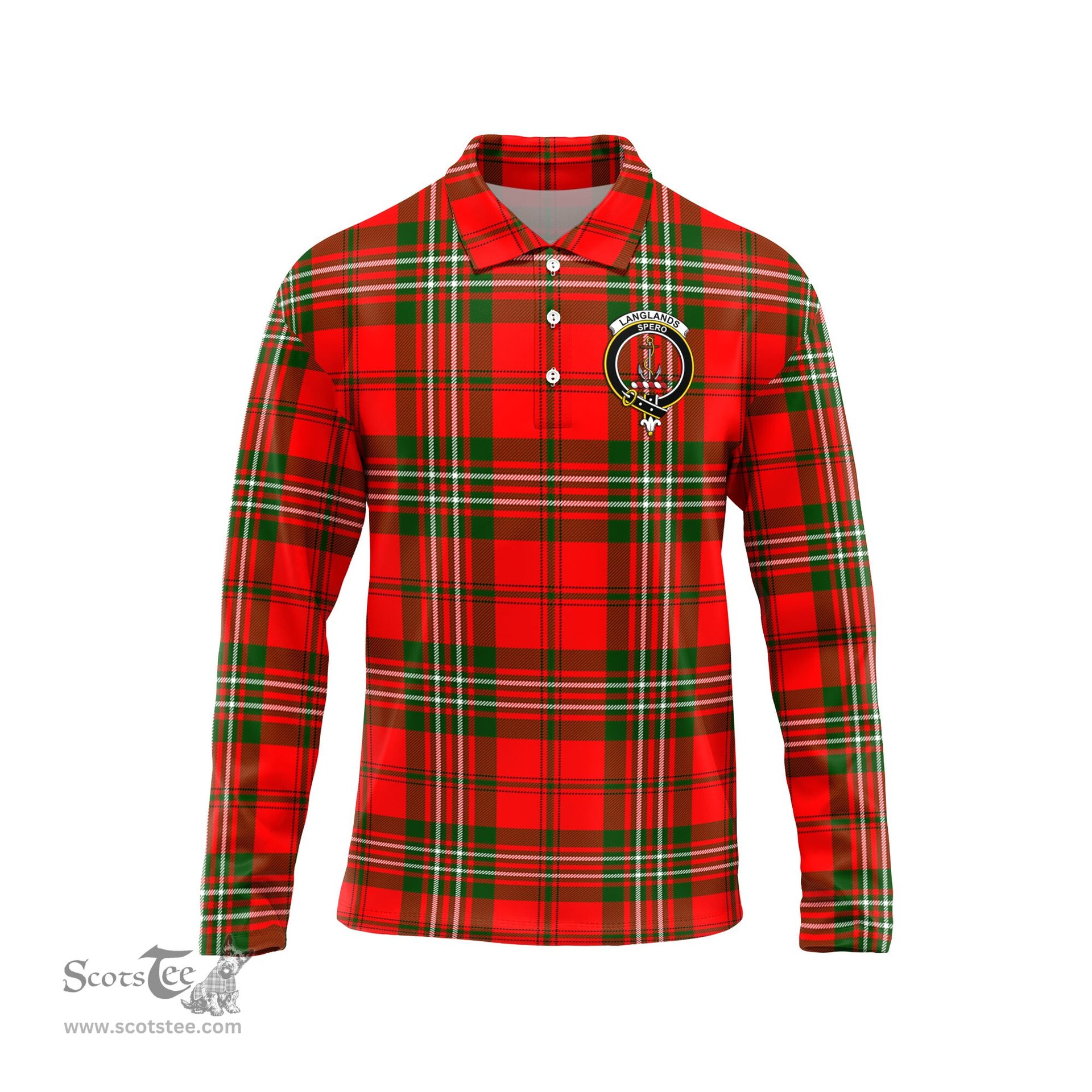 Scottish Langlands Clan Crest Tartan Polo Long Sleeve Plaid Polo Shirt