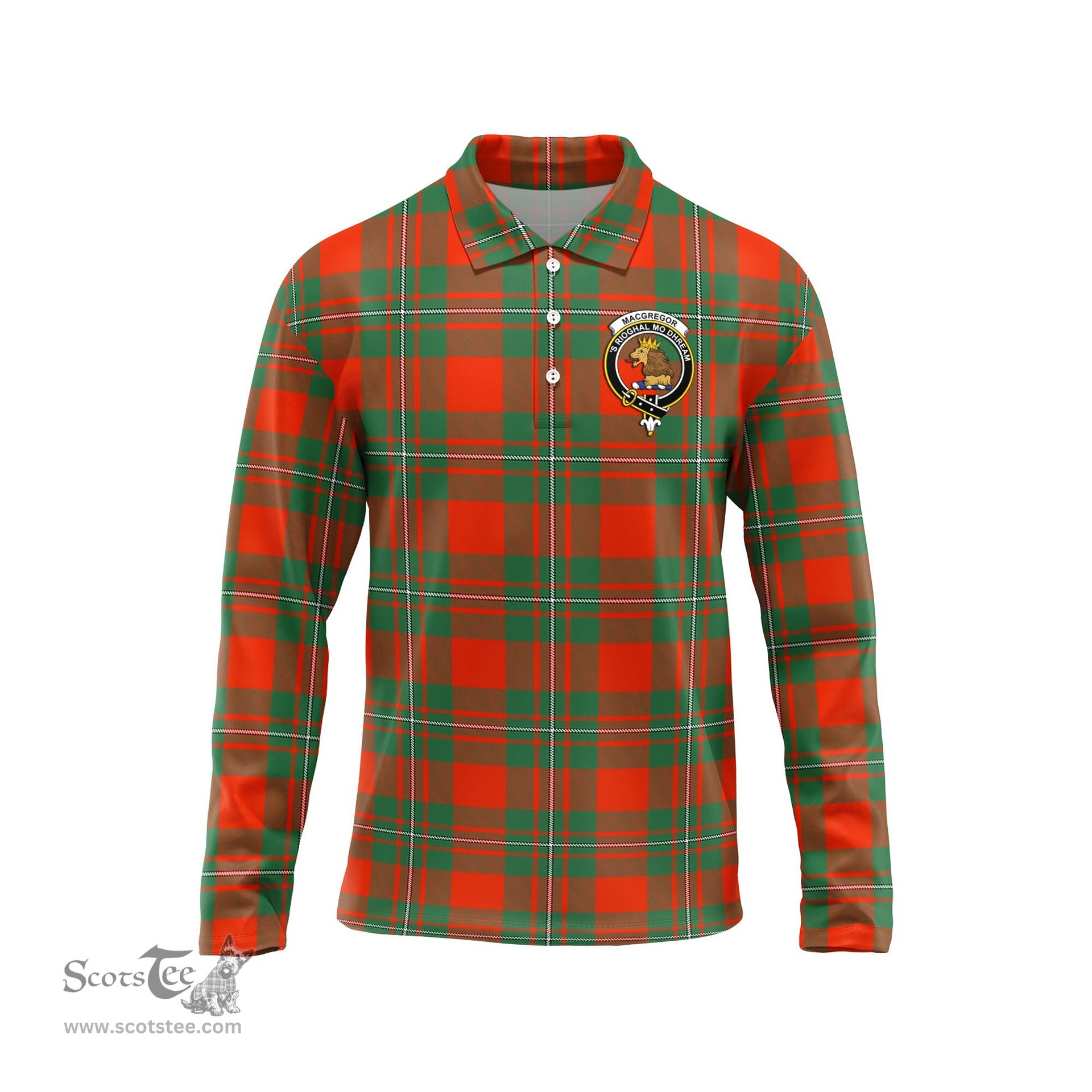 Scottish MacGregor Ancient Clan Crest Tartan Polo Long Sleeve Plaid Polo Shirt