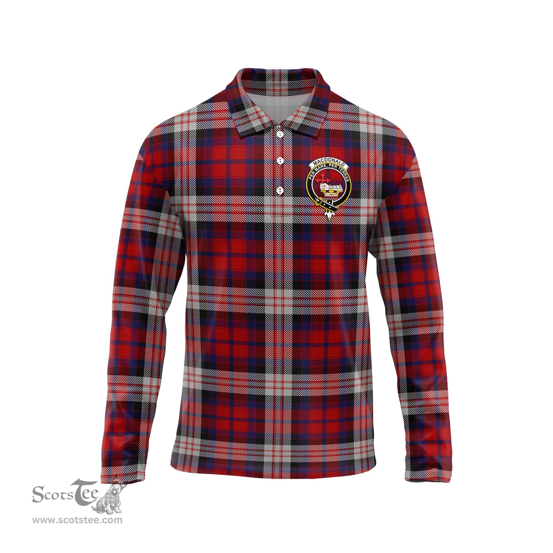 Scottish MacDonald Dress Irish Clan Crest Tartan Polo Long Sleeve Plaid Polo Shirt