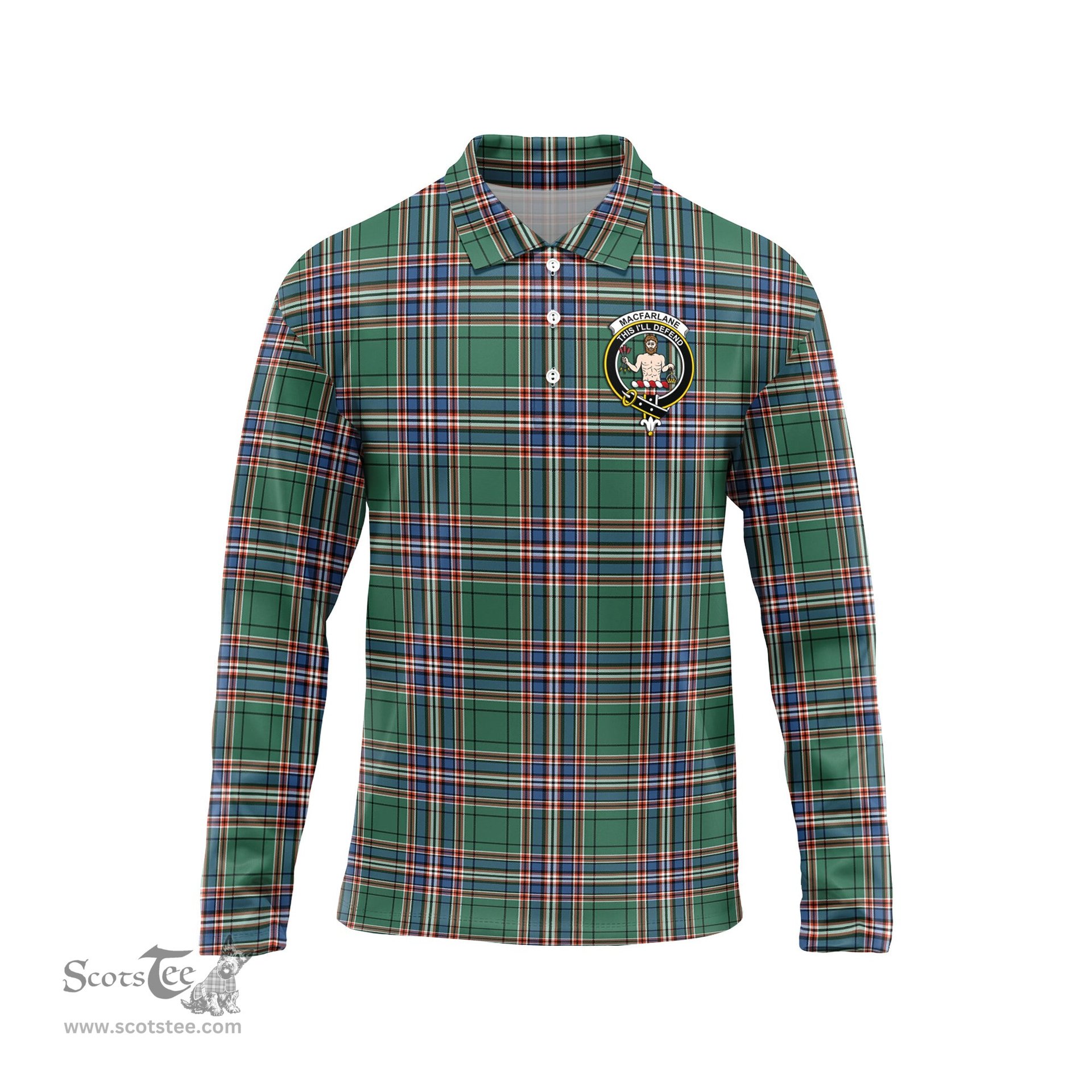 Scottish MacFarlane Hunting Ancient Clan Crest Tartan Polo Long Sleeve Plaid Polo Shirt
